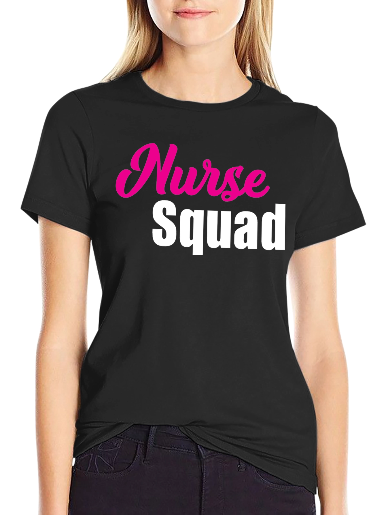 Black Nurse Squad Tee - Hot Pink & White Text on Black view 2