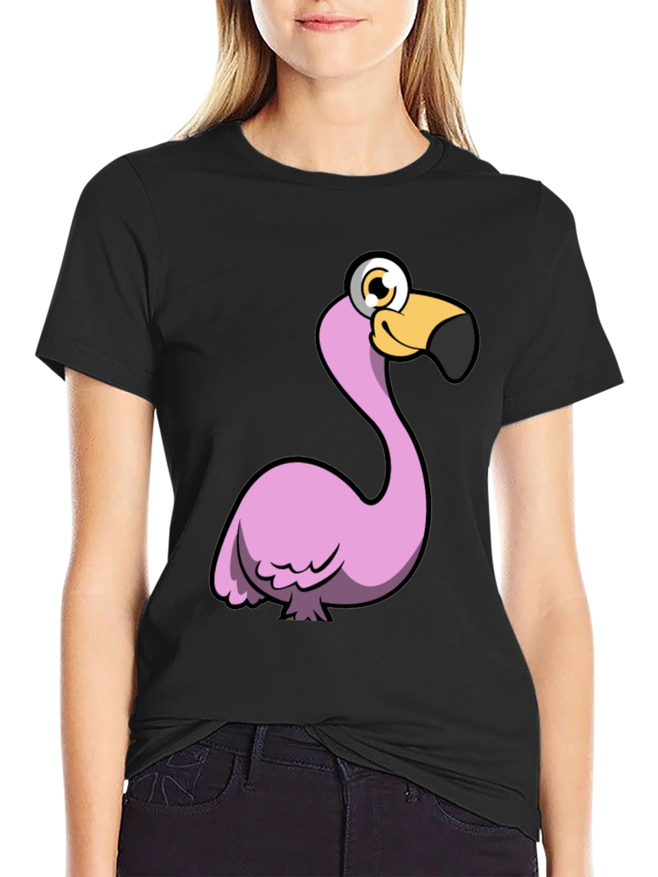 Black Funny Flamingo Graphic Tee - Black Cotton Shirt view 2