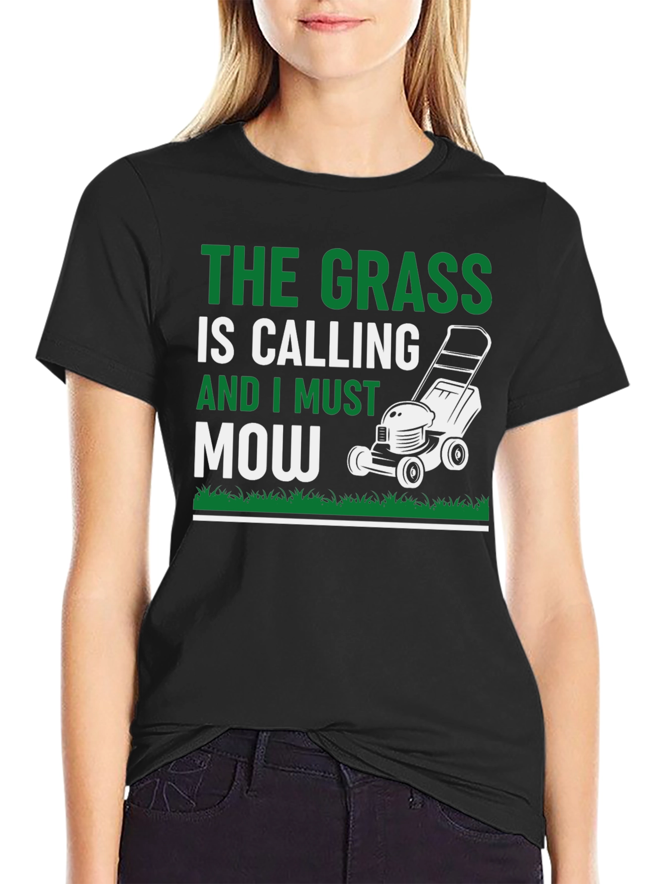 Black The Grass is Calling Funny Lawn Mowing T-Shirt view 2