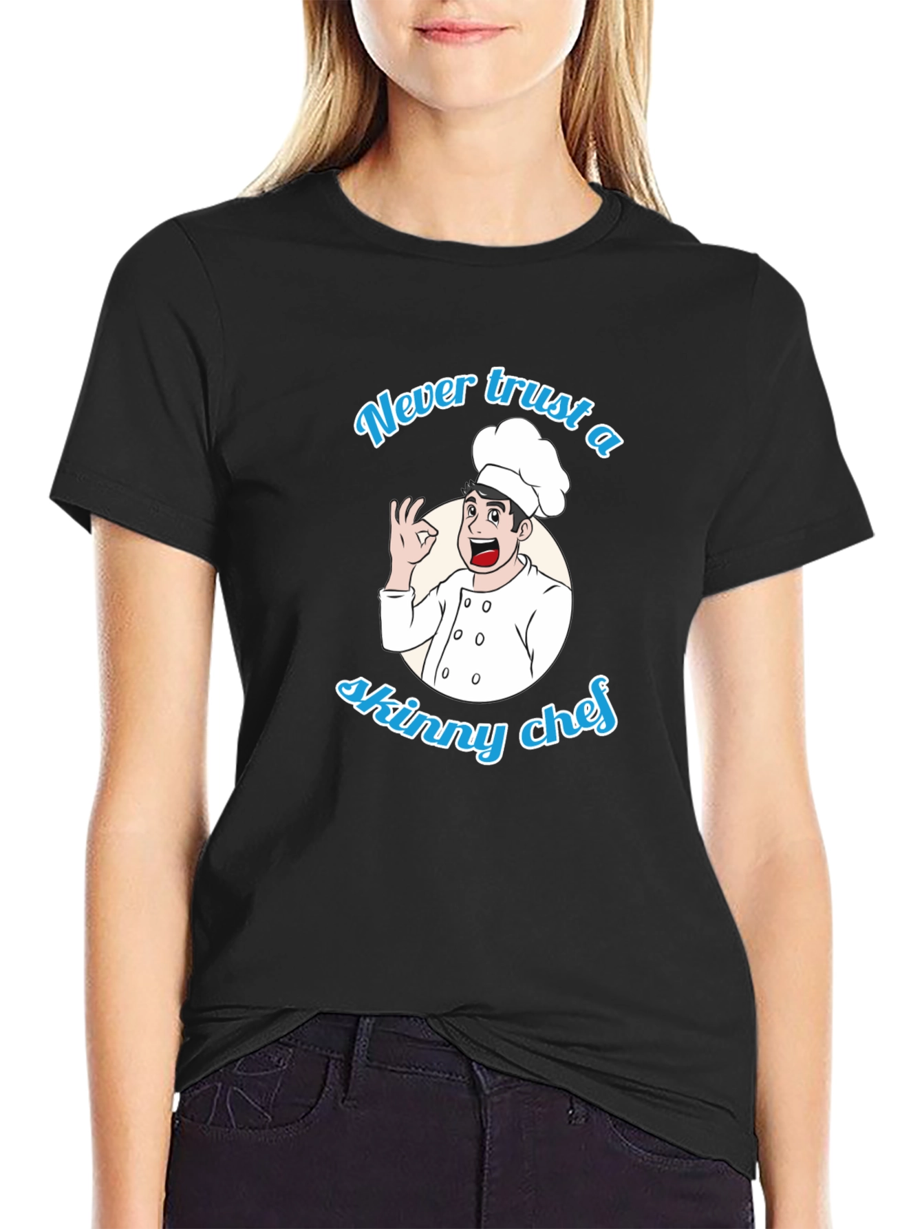 Black Never Trust a Skinny Chef Graphic T-Shirt view 2
