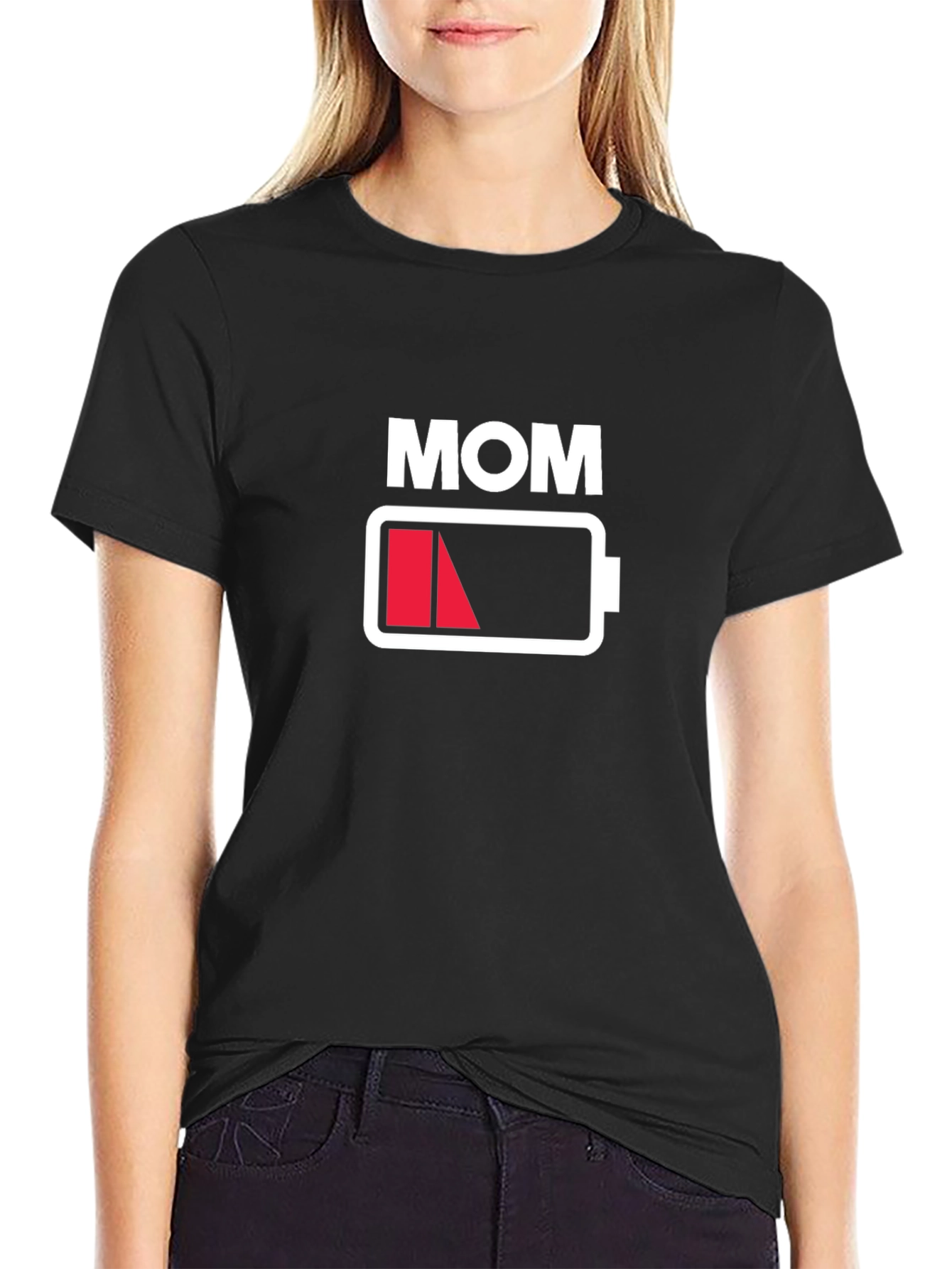 Black Mom Low Battery T-Shirt - Funny Graphic Tee for Mothers view 2