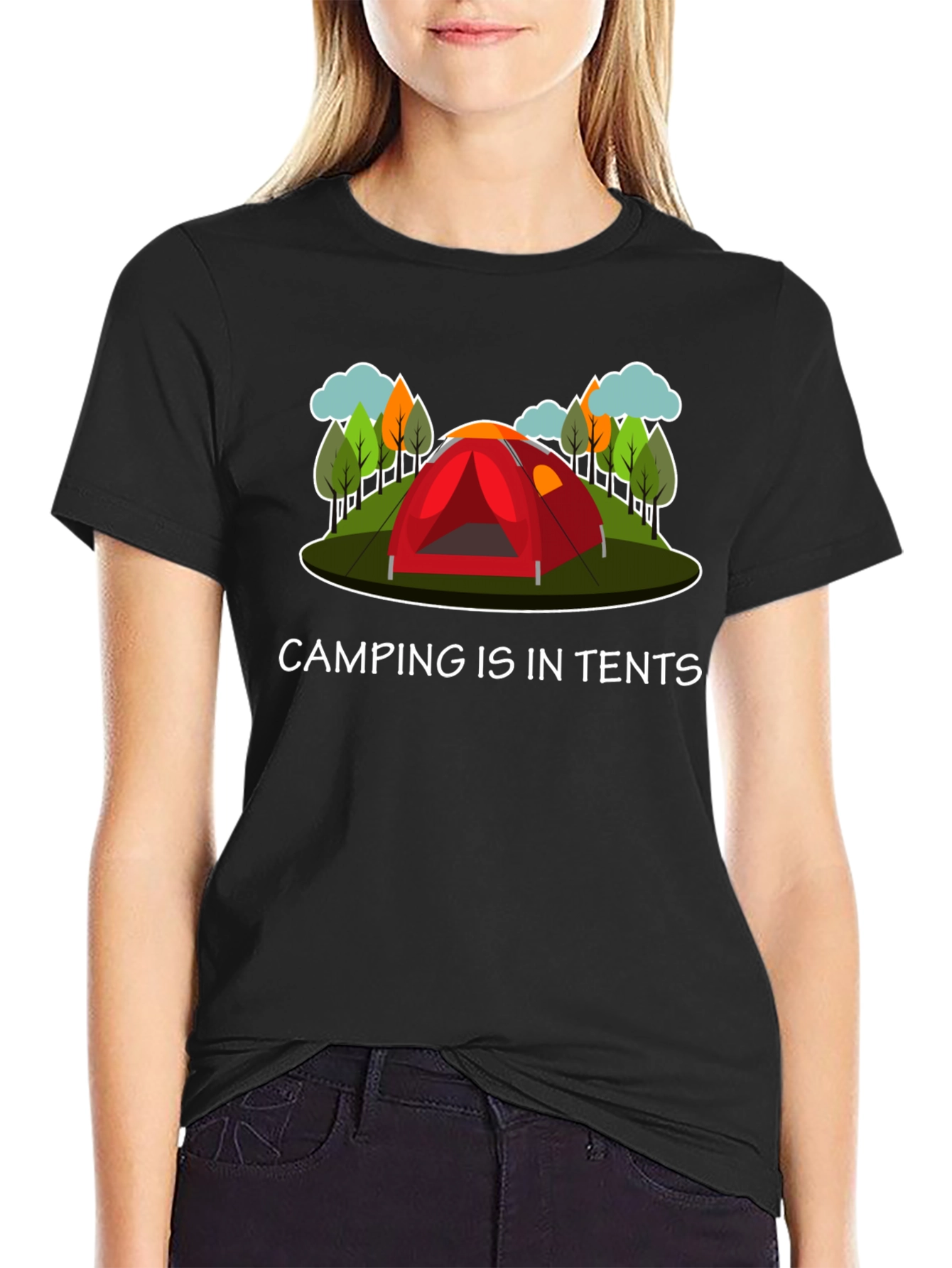 Black Camping Is In Tents Graphic T-Shirt view 2