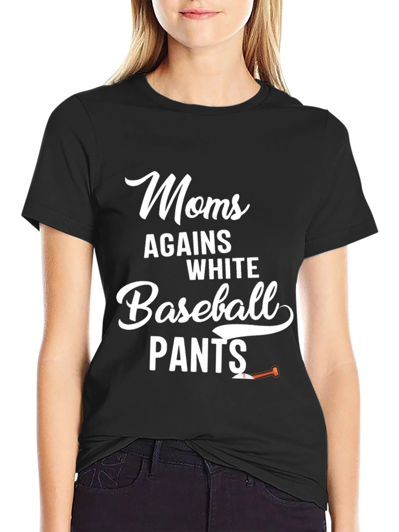 Black Moms Against White Baseball Pants T-Shirt view 2