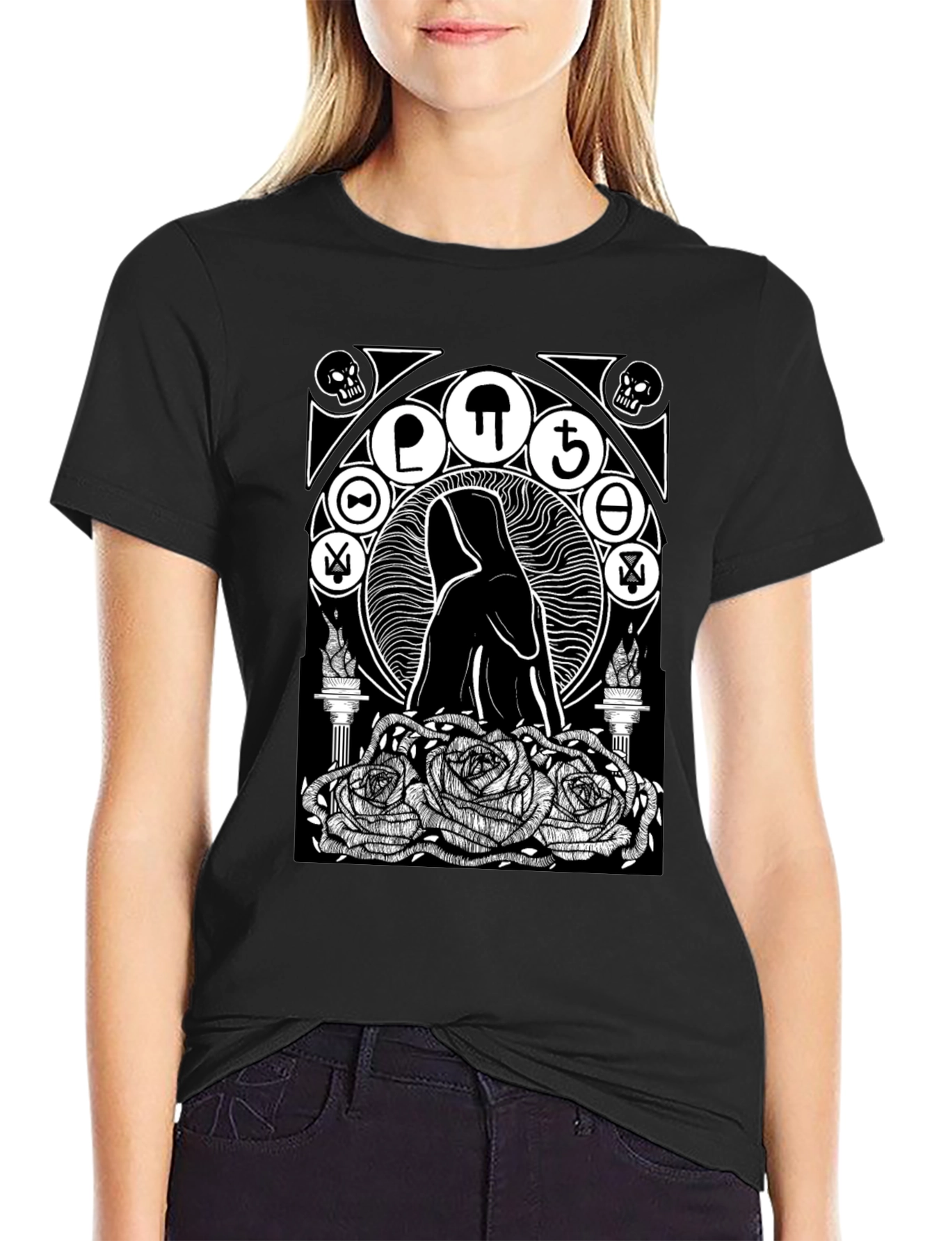 Black Occult Rose T-Shirt - Gothic Graphic Tee view 2