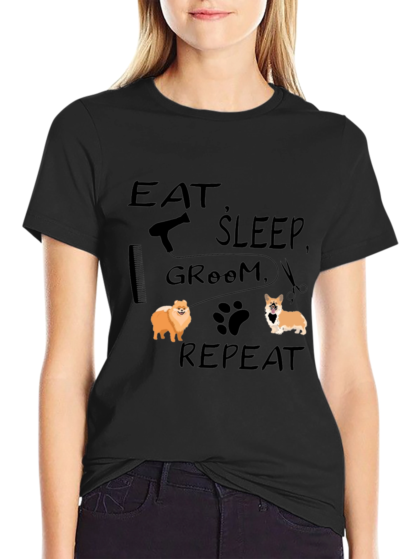 Black Eat Sleep Groom Repeat Dog Lover T-Shirt view 2
