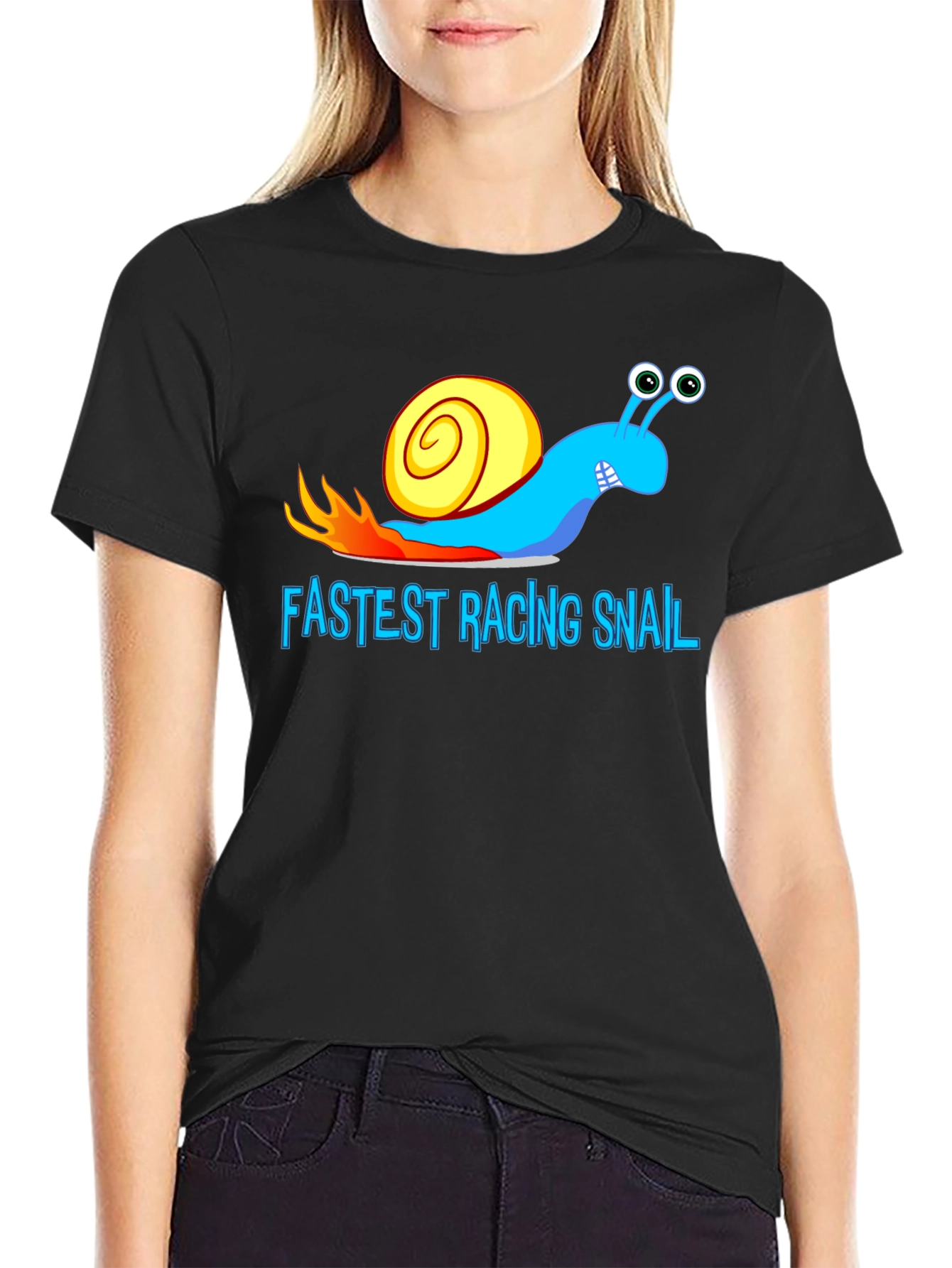 Black Fastest Racing Snail T-Shirt - Funny Cartoon Graphic Tee view 2