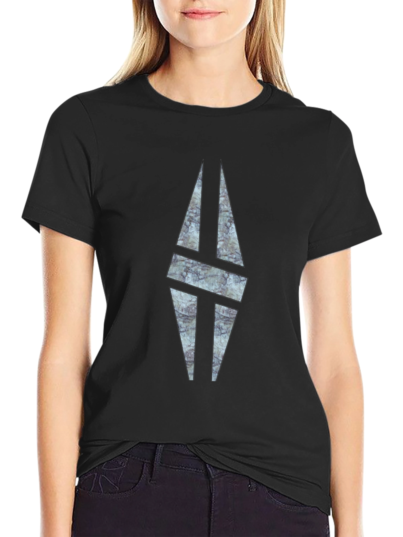 Black Modern Graphic Print Black T-Shirt view 2