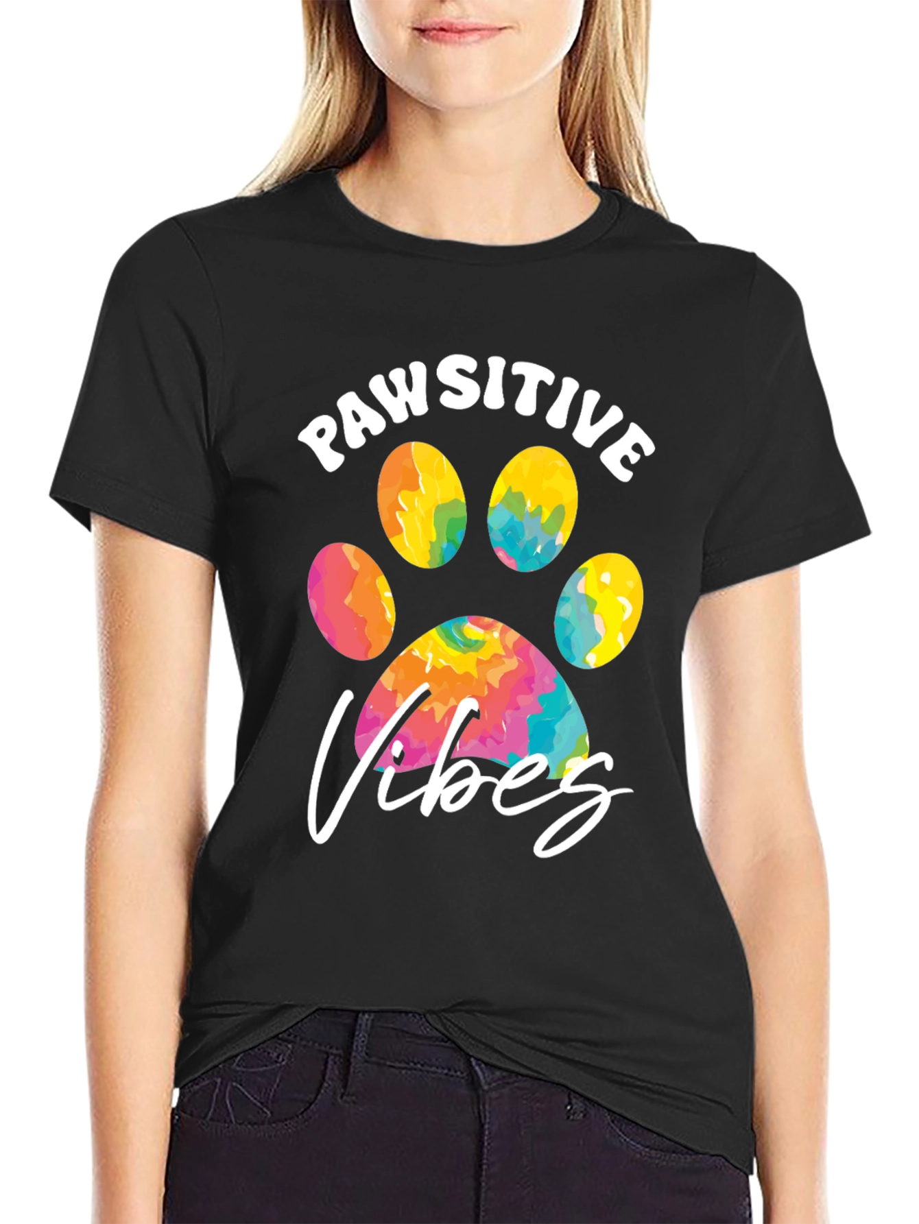Black Pawsitive Vibes Graphic Tee - Trendy Dog Lover Shirt view 2