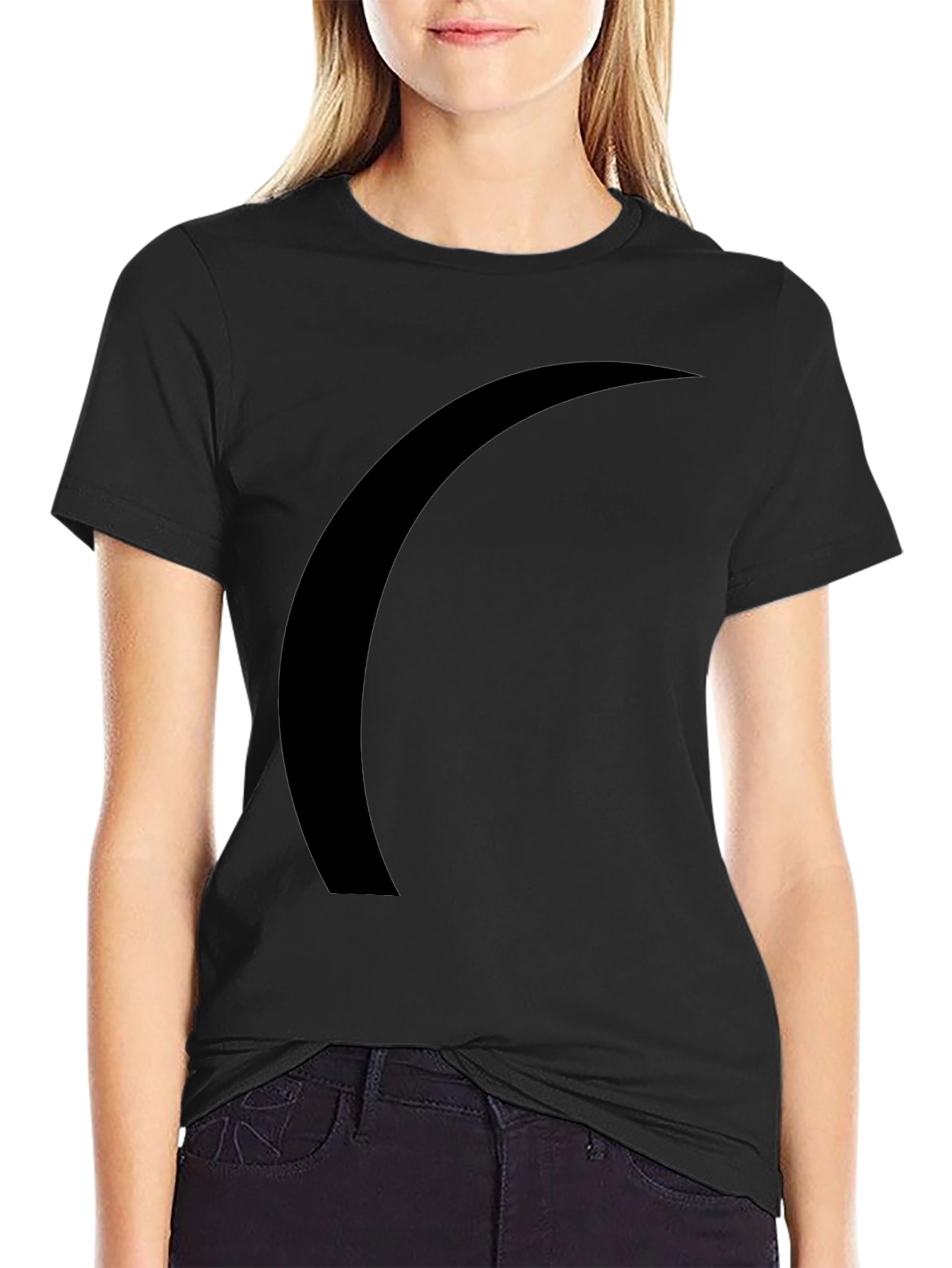 Black Minimalist Black Curved Graphic Tee - Casual Comfort view 2