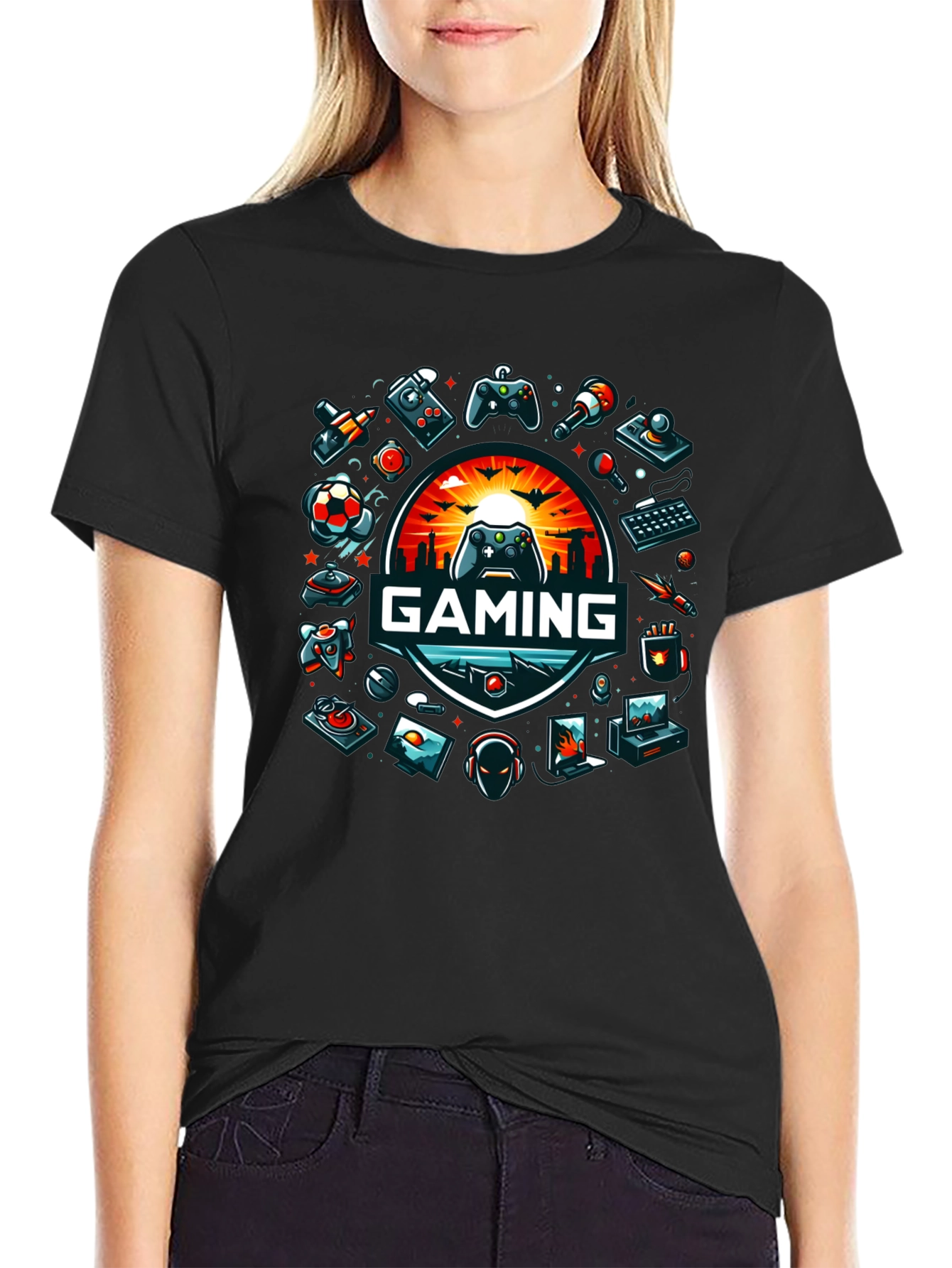 Black Gaming Graphic Tee - Black Crew Neck view 2