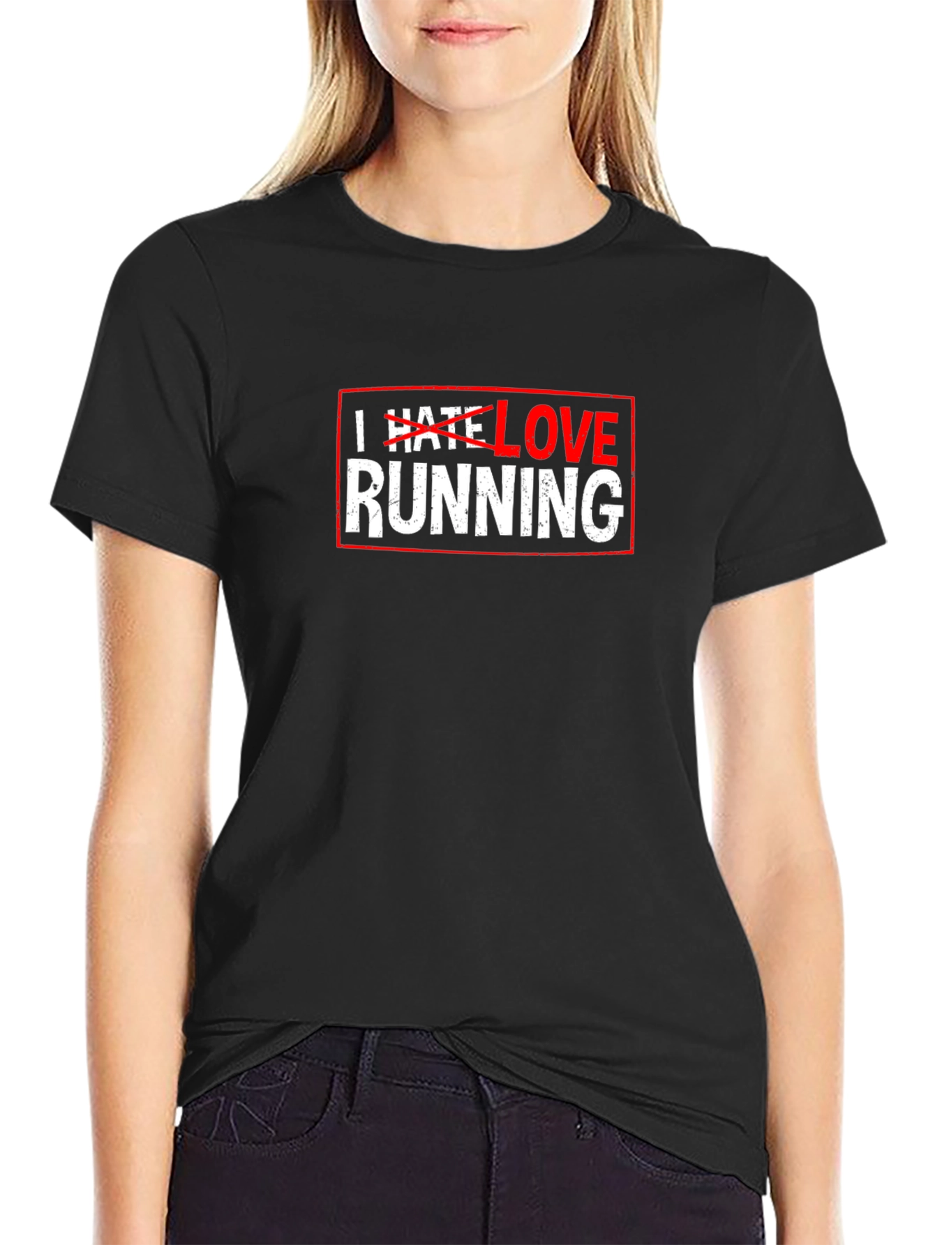 Black Funny "I Hate Love Running" Graphic T-Shirt view 2