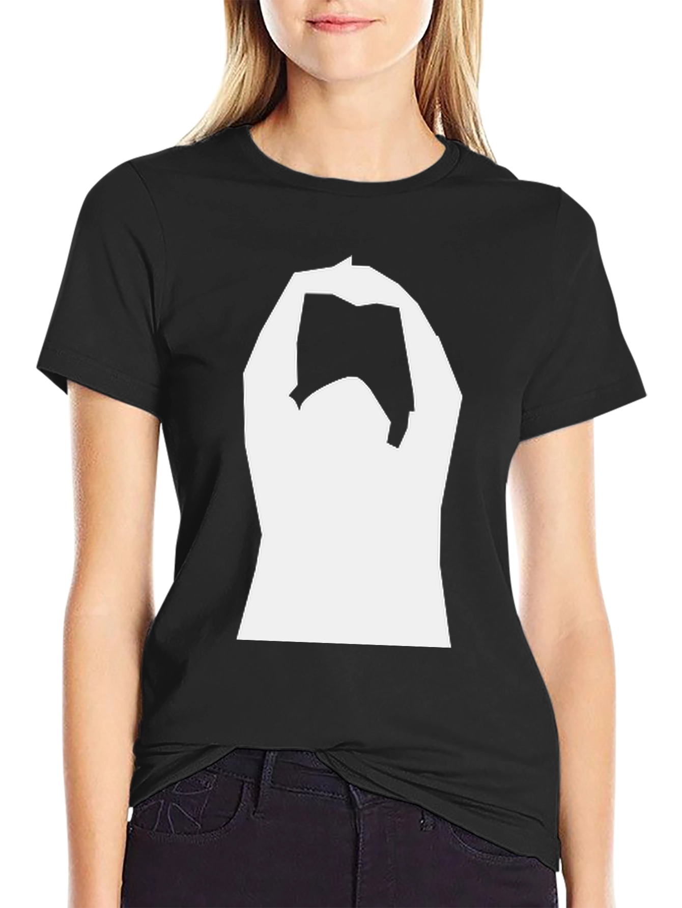 Black Black T-Shirt with White Graphic Design view 2