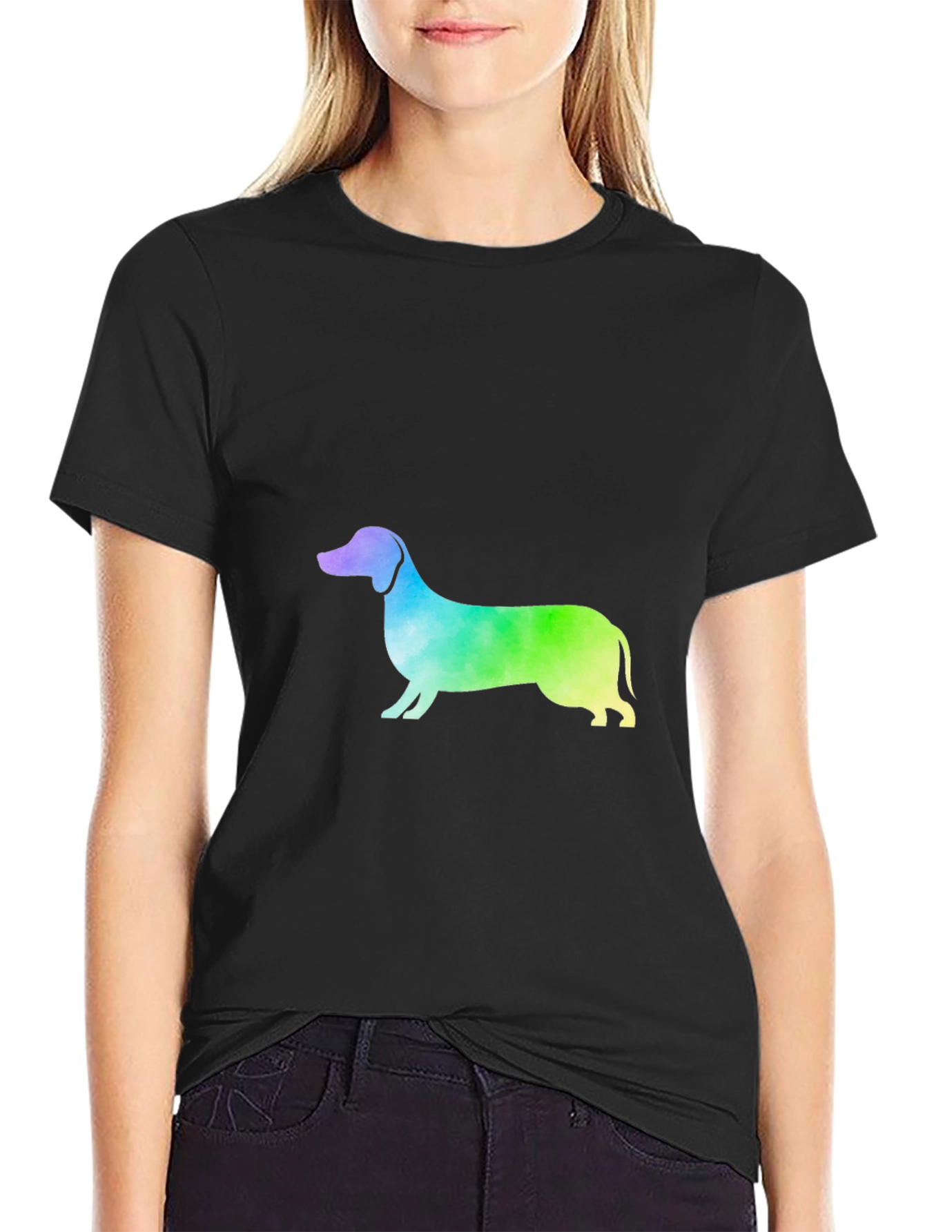 Black Rainbow Dachshund Graphic Tee - Black Cotton Blend view 2
