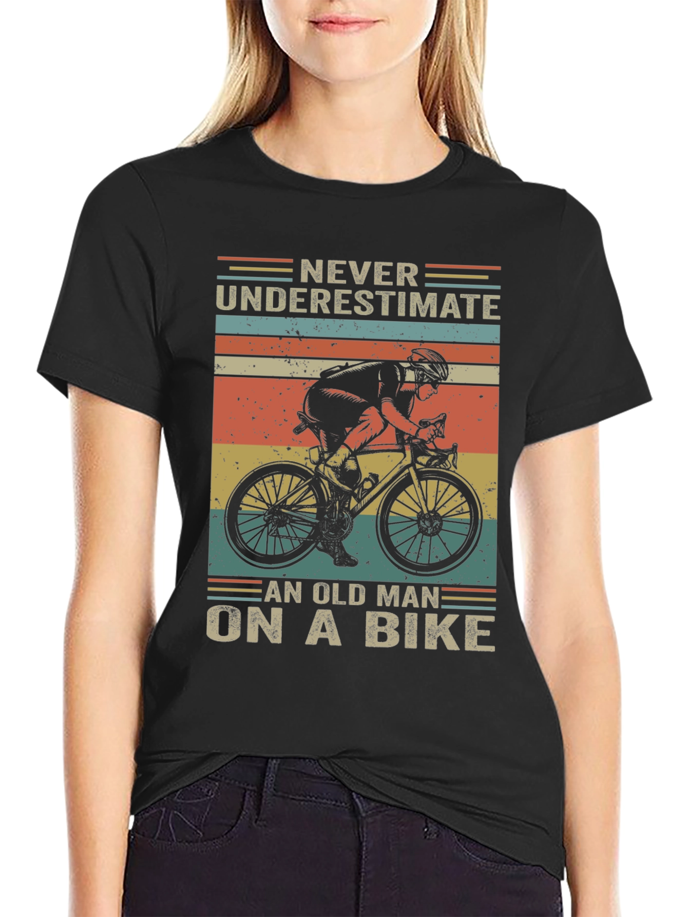 Black Never Underestimate Old Man Bike Graphic T-Shirt view 2