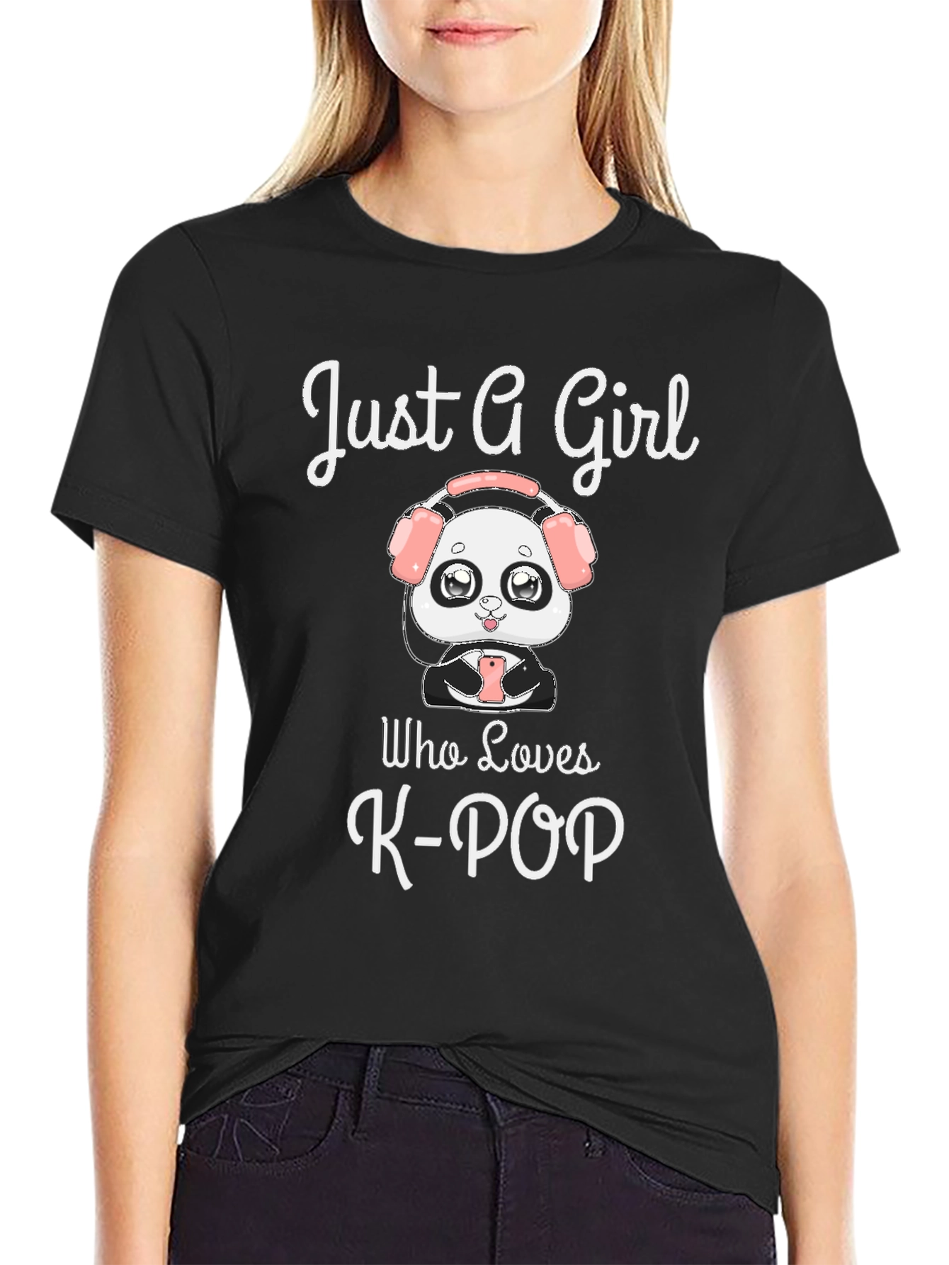 Black Just A Girl Who Loves K-POP T-Shirt view 2