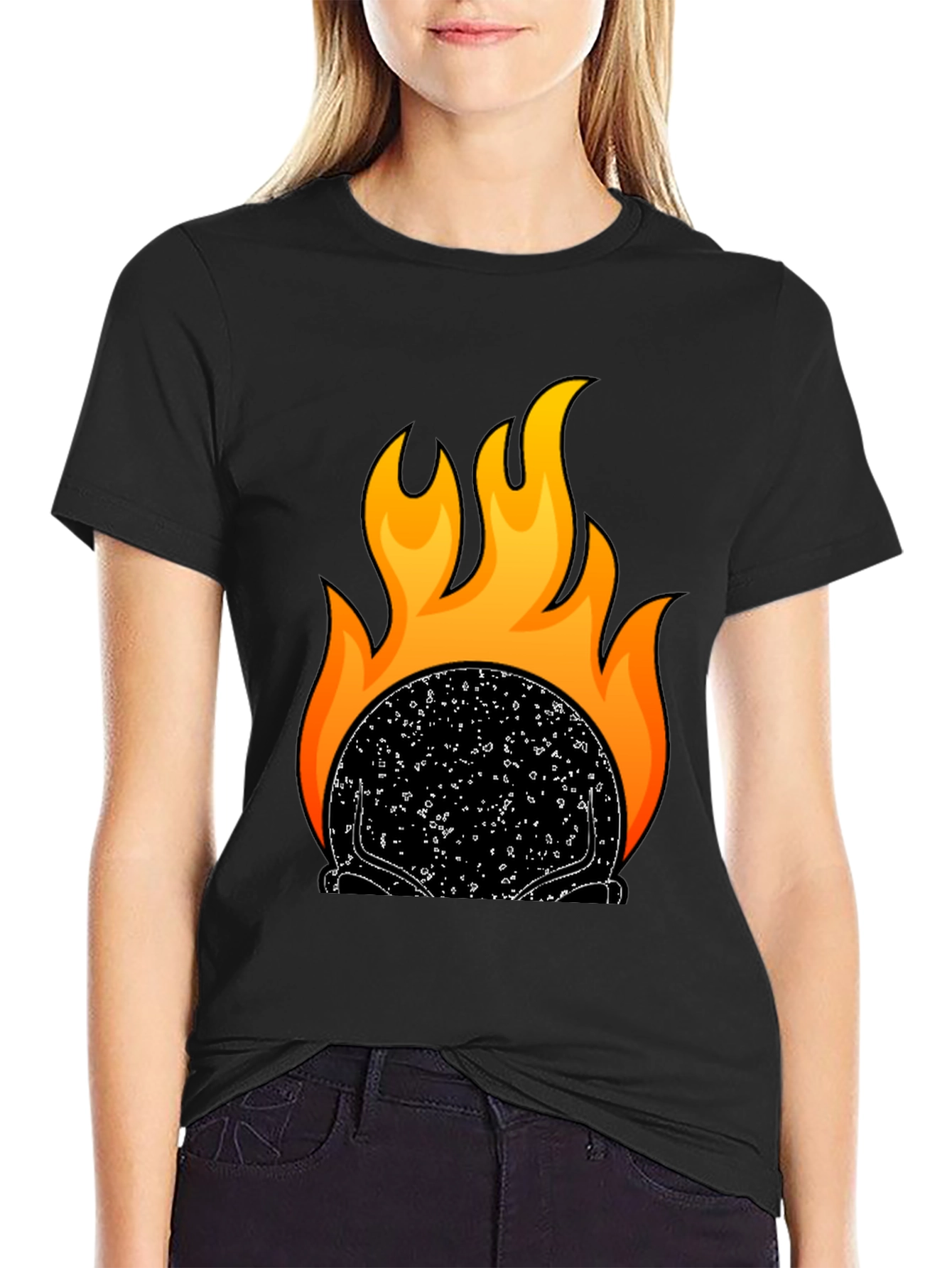 Black Flaming Skull Graphic T-Shirt - Black view 2
