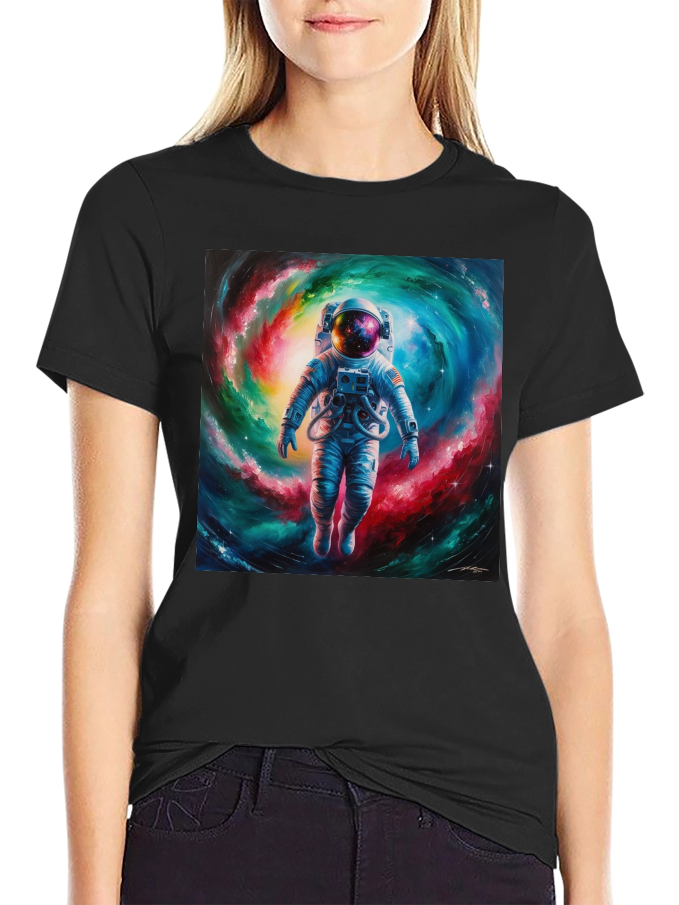 Black Astronaut Galaxy T-Shirt - Space Art Tee view 2