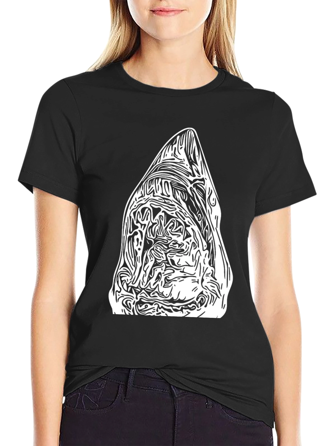 Black Abstract Graphic Tee - Black Cotton Blend view 2