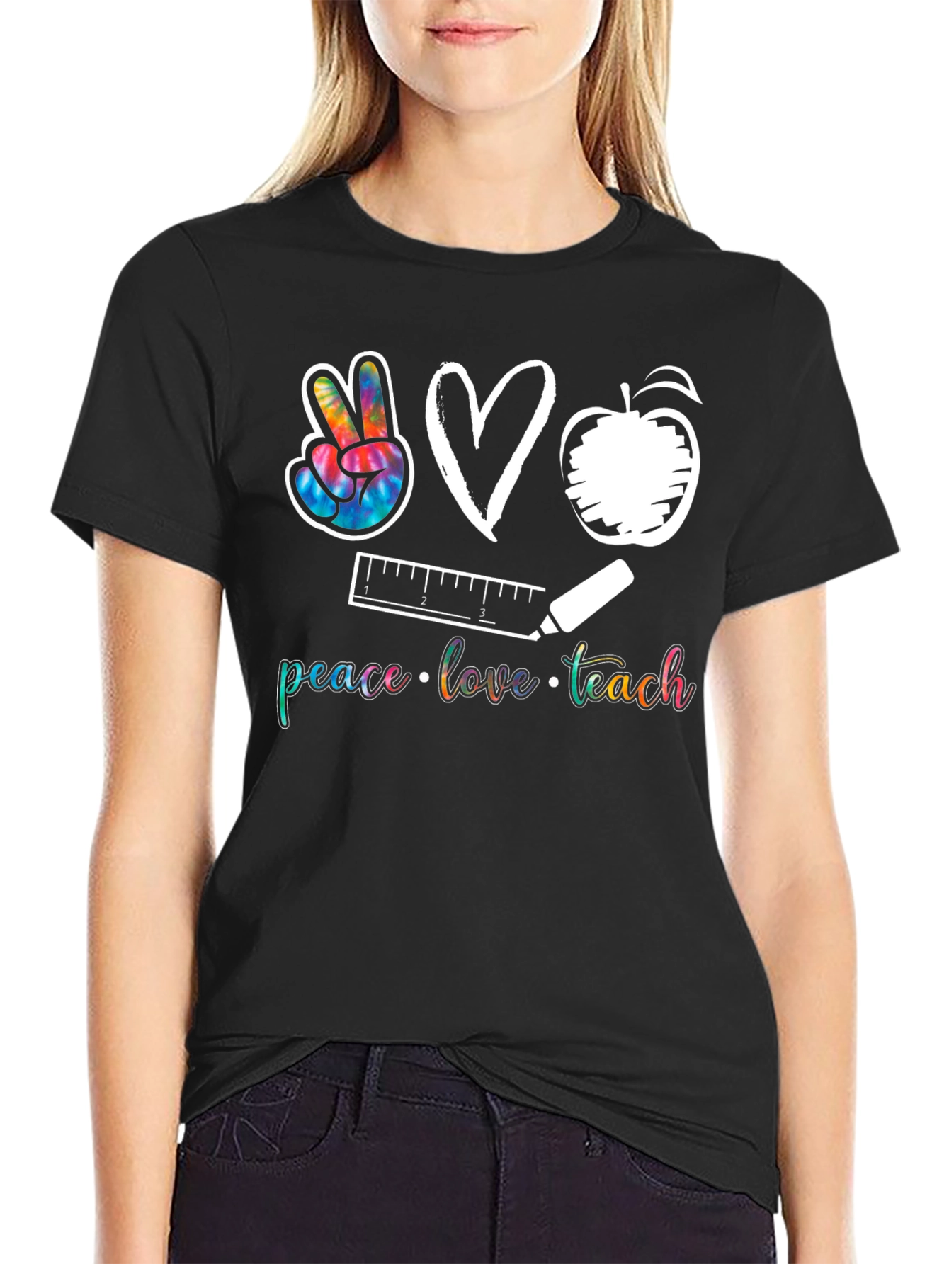 Black Peace Love Teach T-Shirt view 2