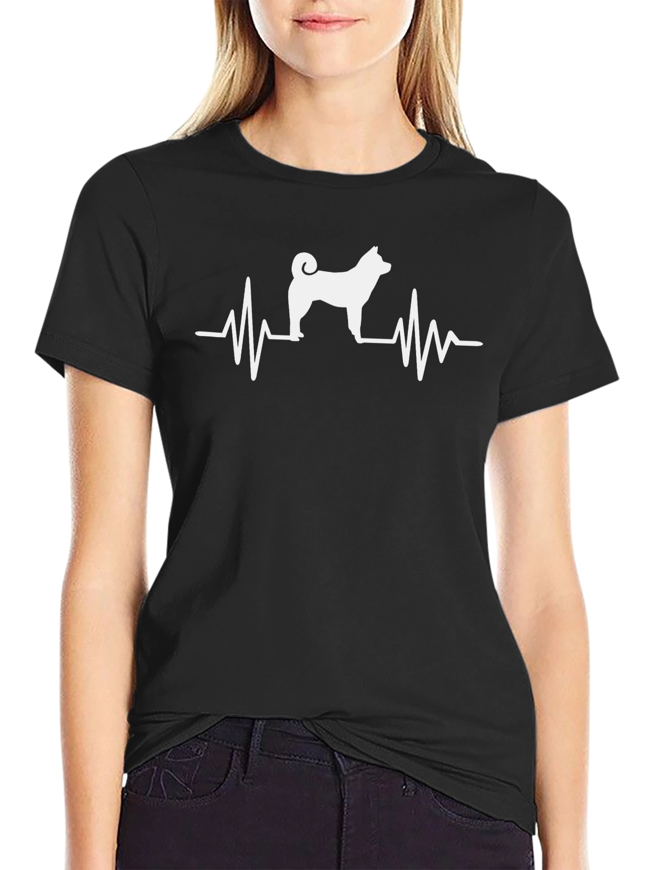 Black Dog Heartbeat T-Shirt - Akita Lover Tee view 2