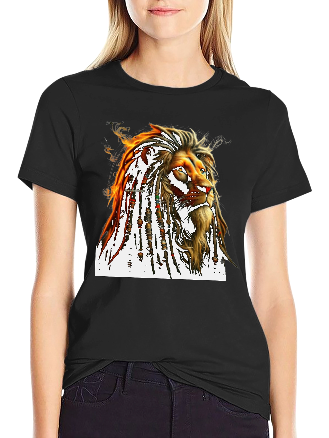 Black Lion Dreadlocks T-Shirt - Black view 2
