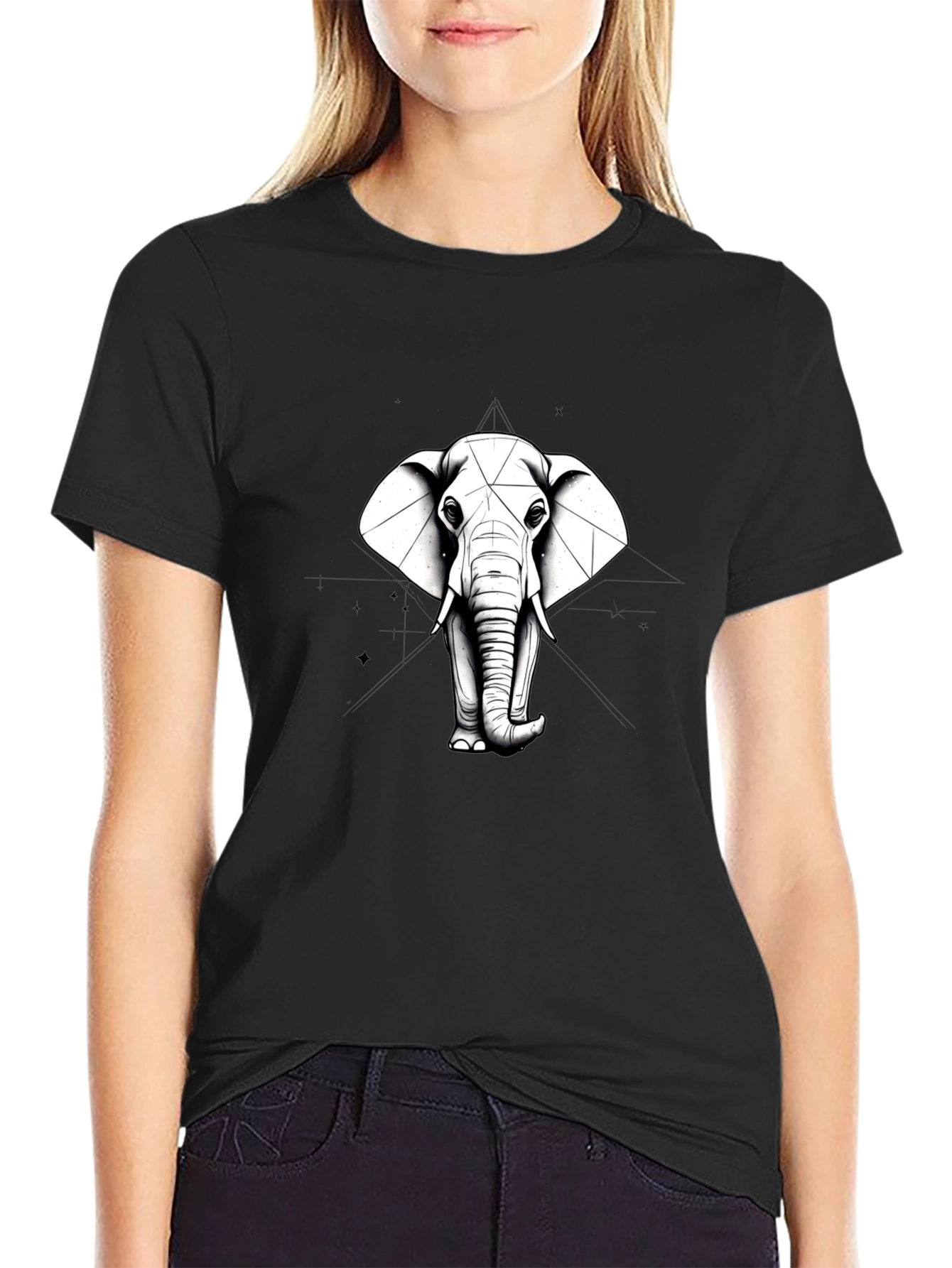 Black Elephant Geometric T-Shirt - Unisex Graphic Tee view 2