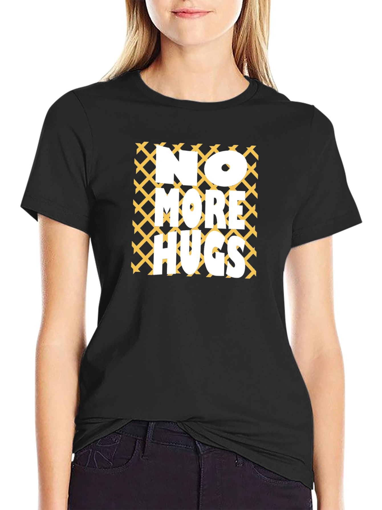 Black No More Hugs Graphic Tee - Black Cotton Casual Shirt view 2