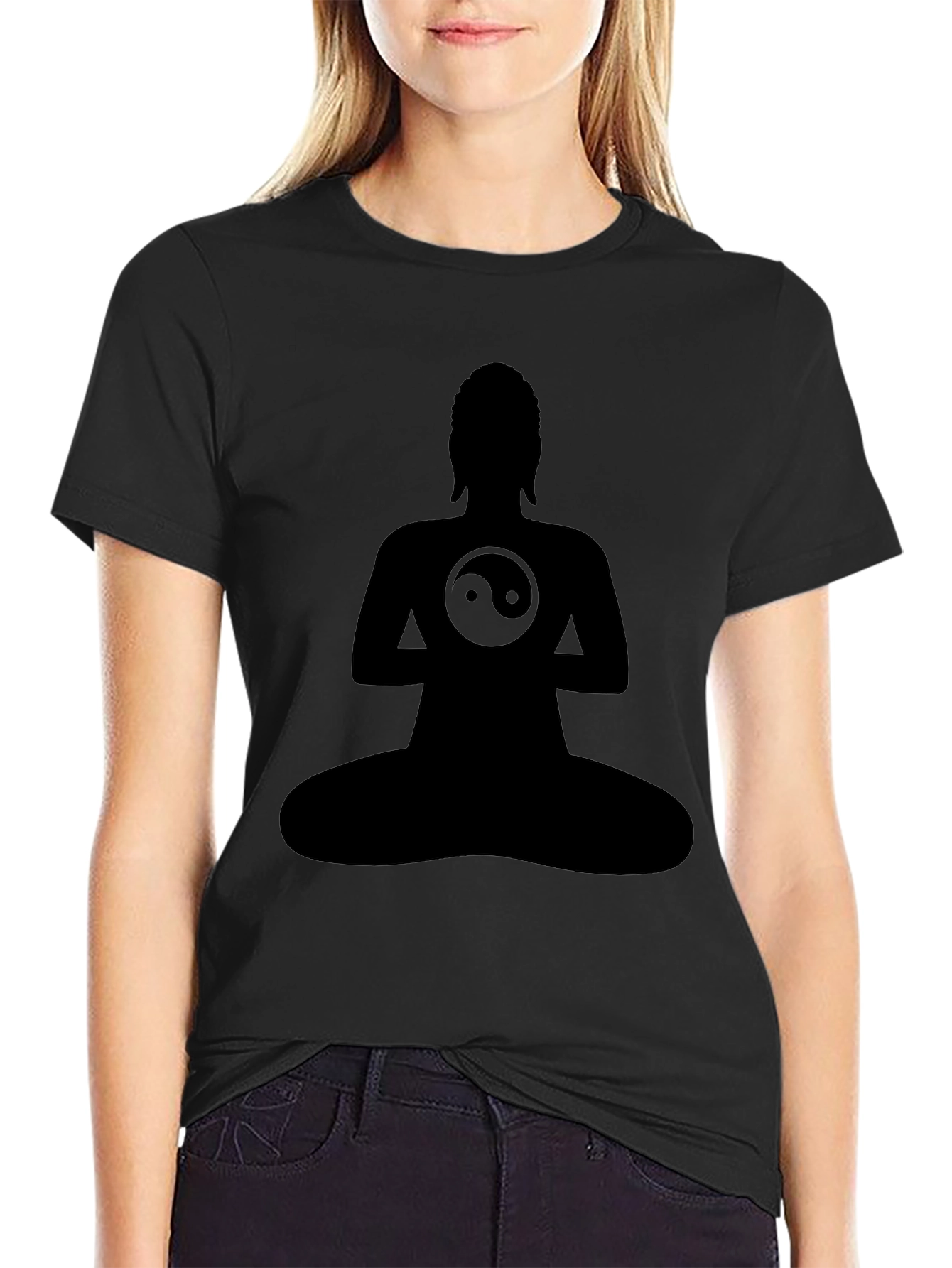 Black Yin Yang Buddha Silhouette Tee - Zen Style view 2