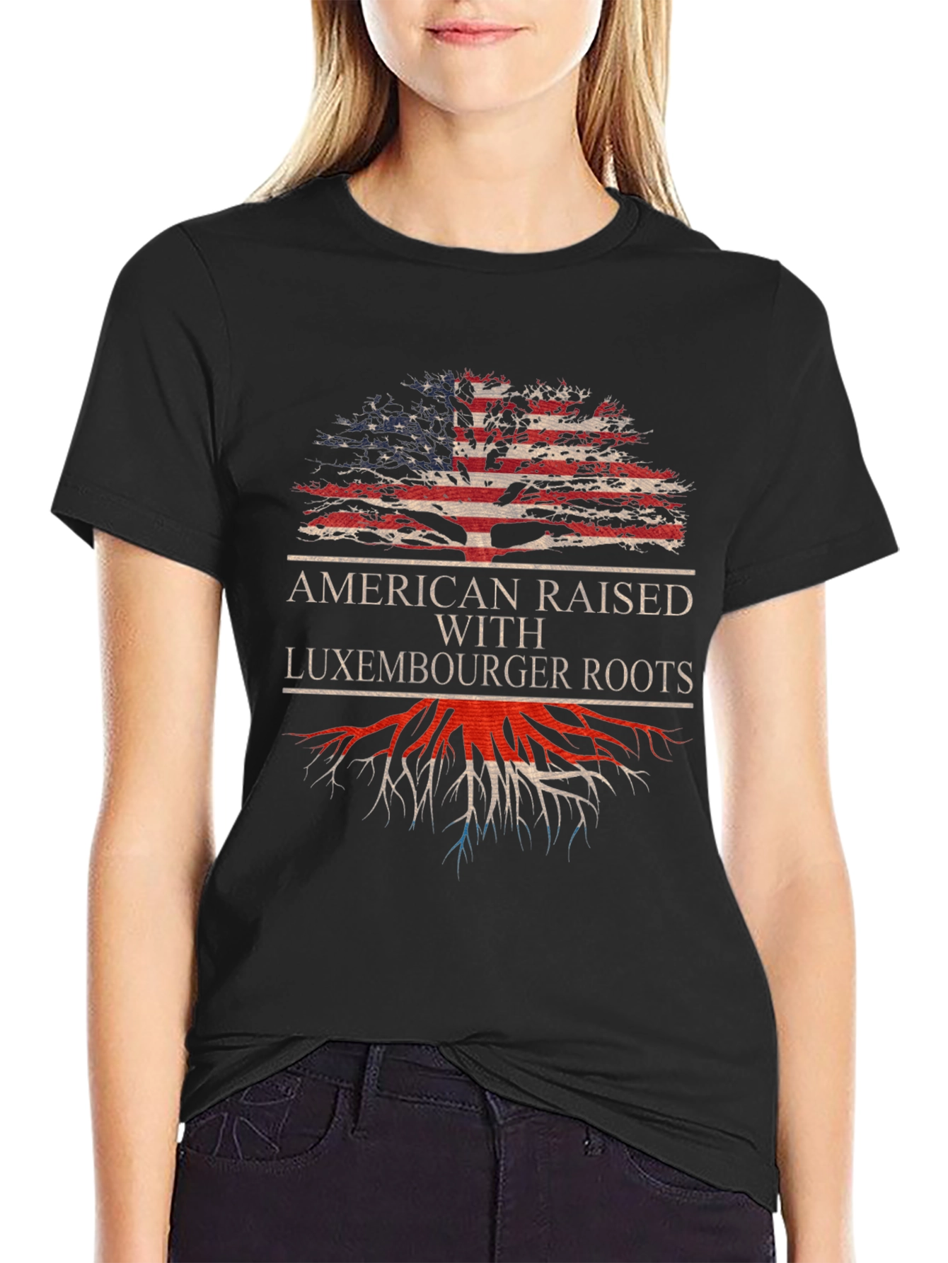 Black American Raised with Luxembourg Roots T-Shirt view 2