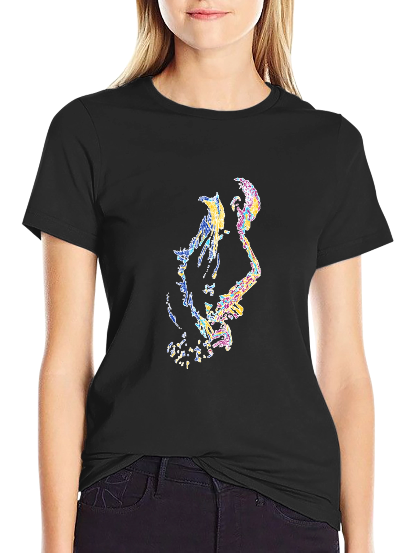 Black Abstract Musician Graphic Print Black T-Shirt view 2