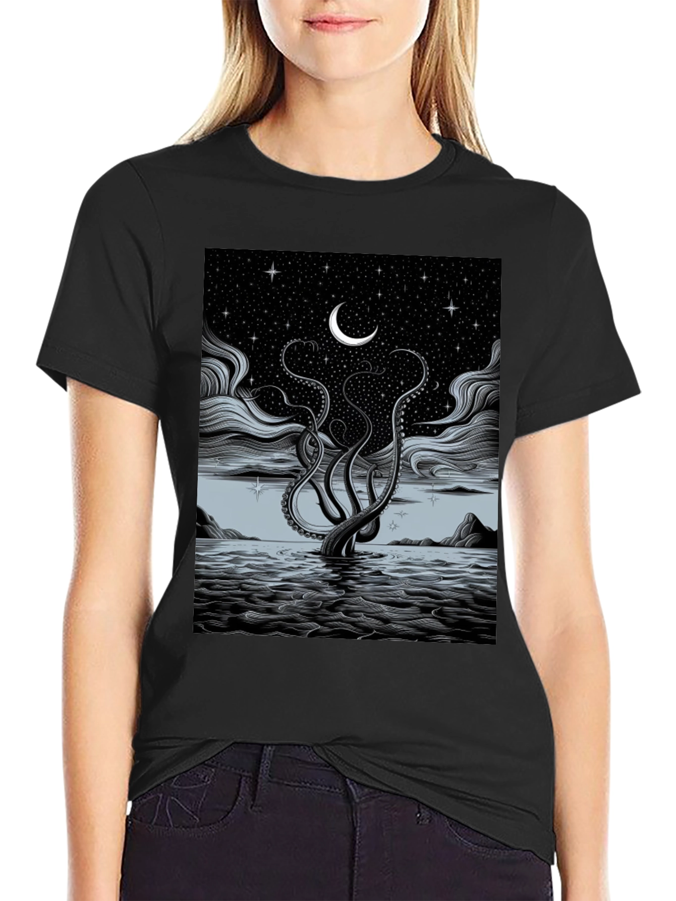 Black Mystic Kraken Tee - Dark Sea Design view 2