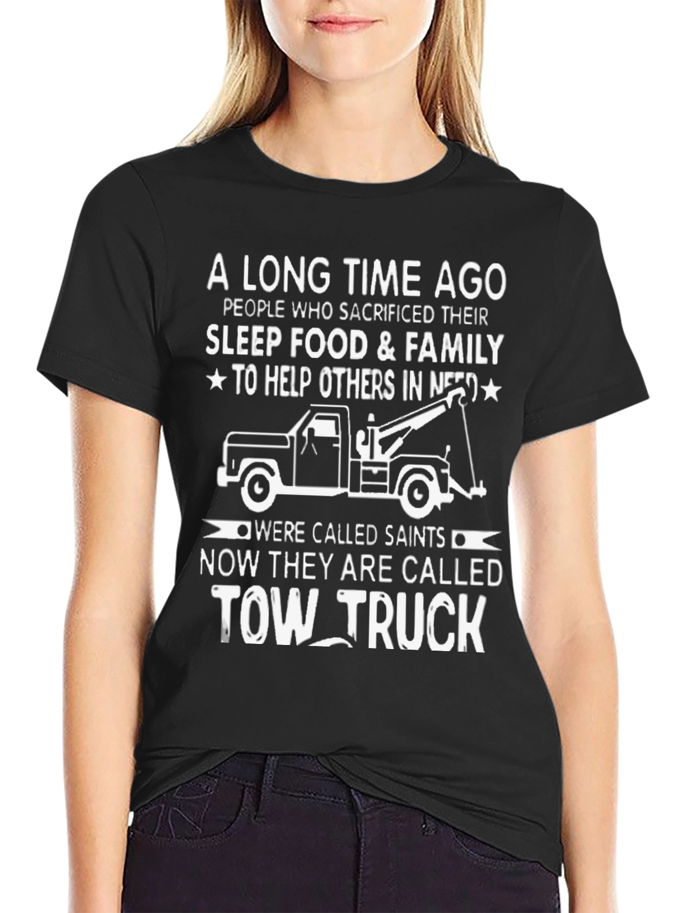 Black Tow Truck Driver Hero T-Shirt - Sacrifice & Service view 2