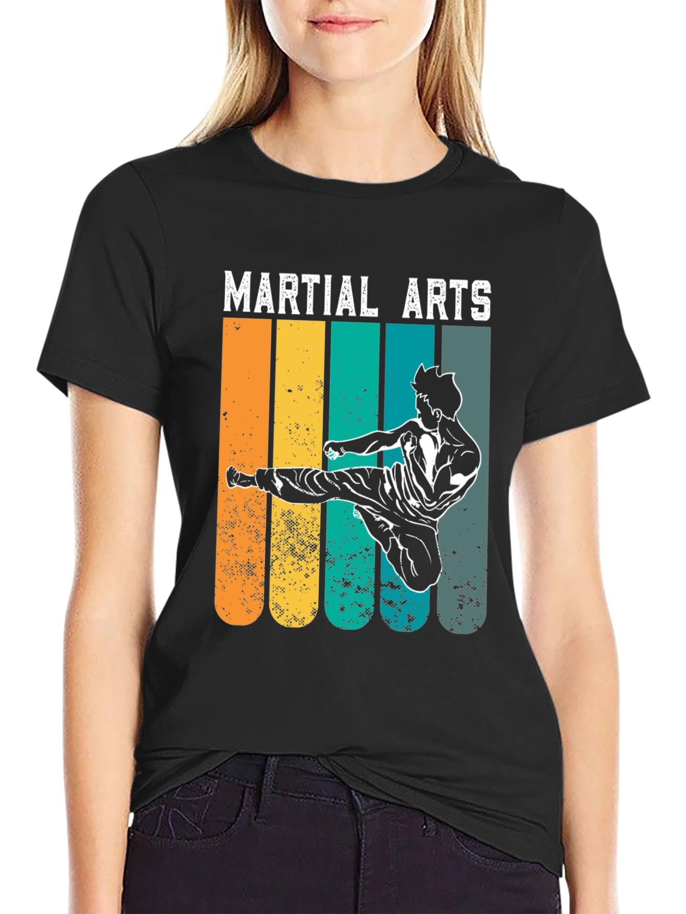 Black Martial Arts Retro T-Shirt view 2