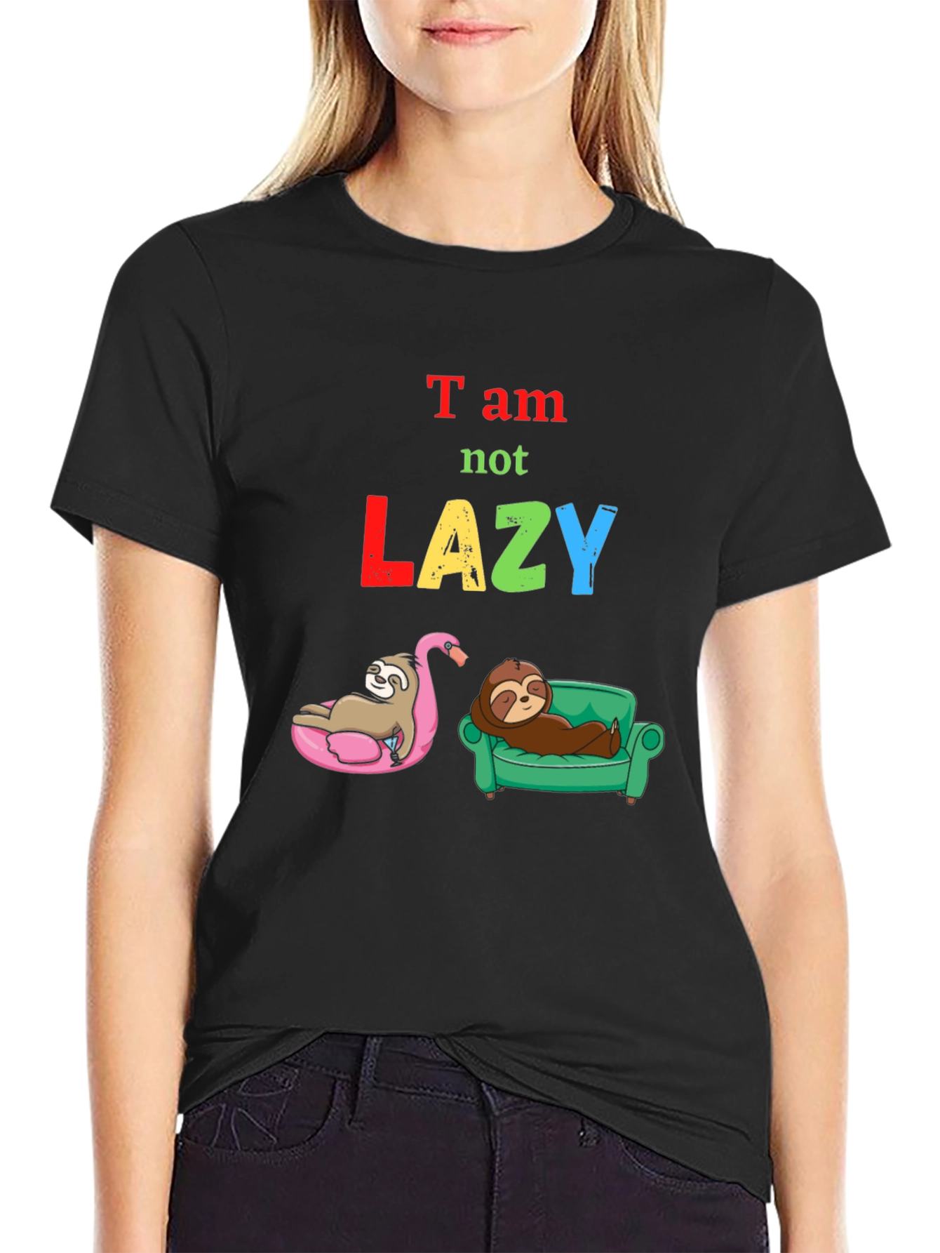 Black Sloth "Not Lazy" Graphic Tee view 2