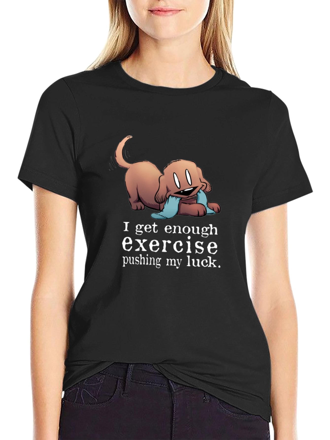 Black Funny Dog Exercise T-Shirt view 2
