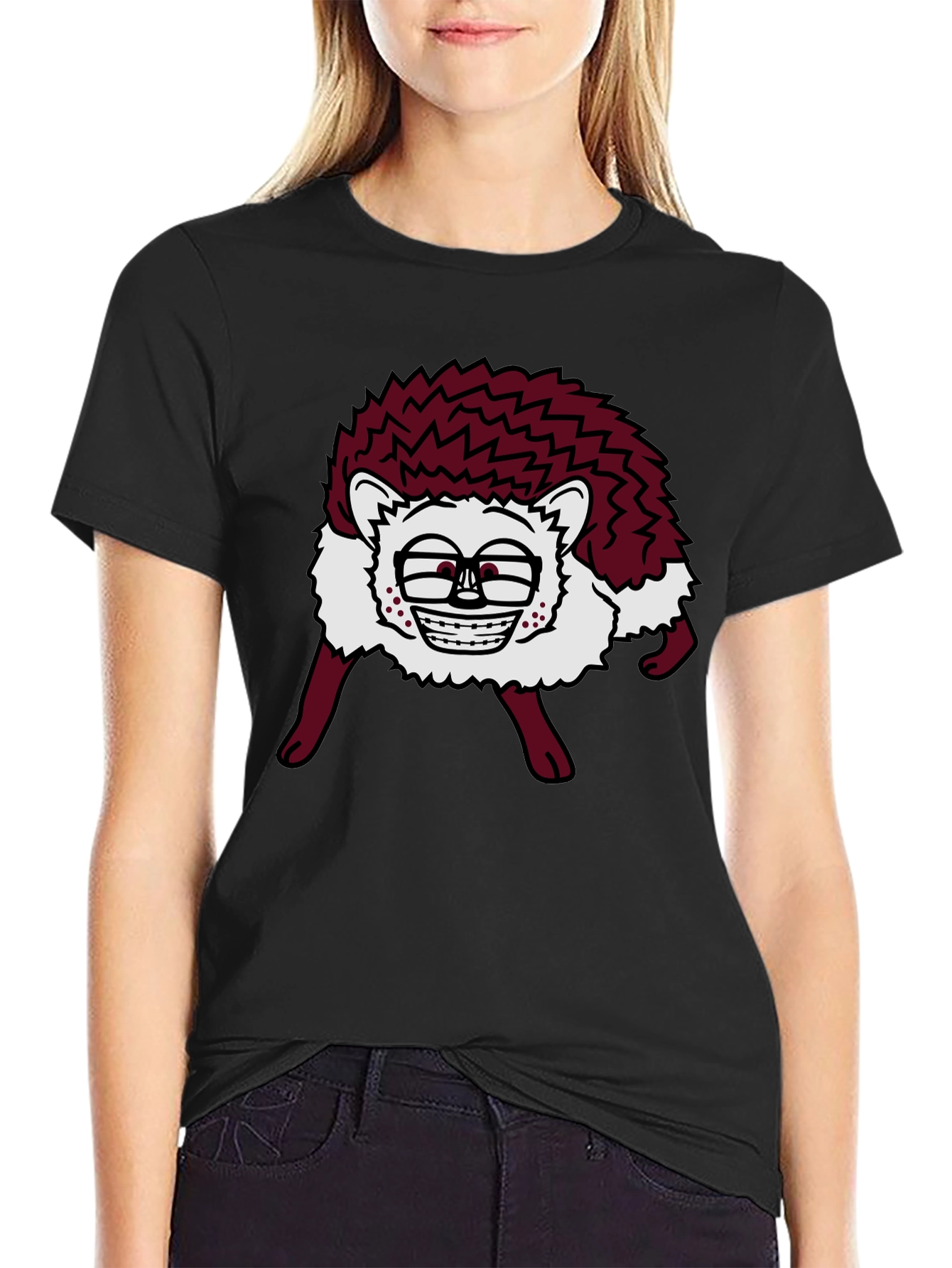 Black Funny Hedgehog Graphic Tee - Unique Animal T-Shirt view 2