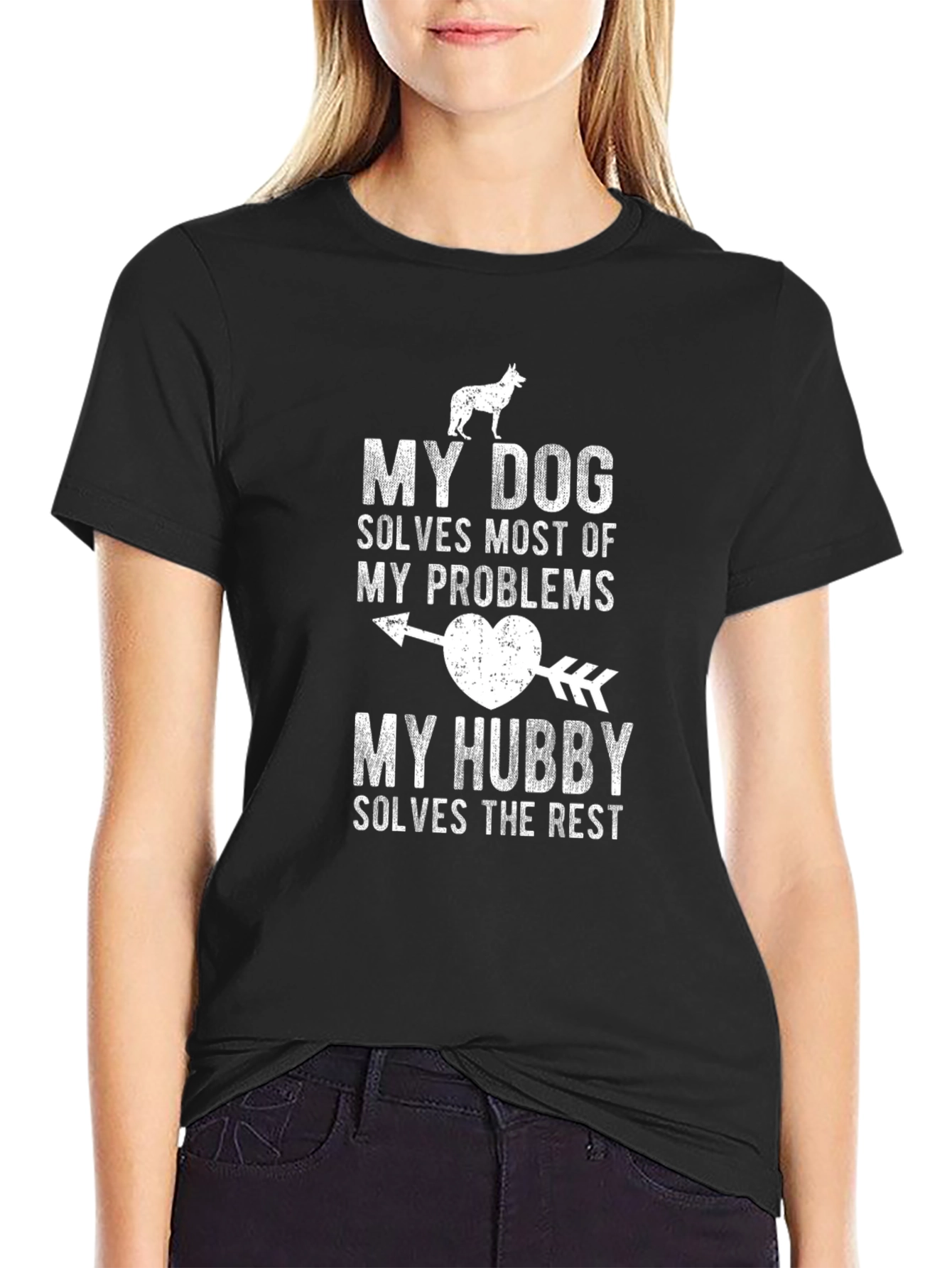 Black Dog & Husband T-Shirt: My Dog Solves Problems view 2