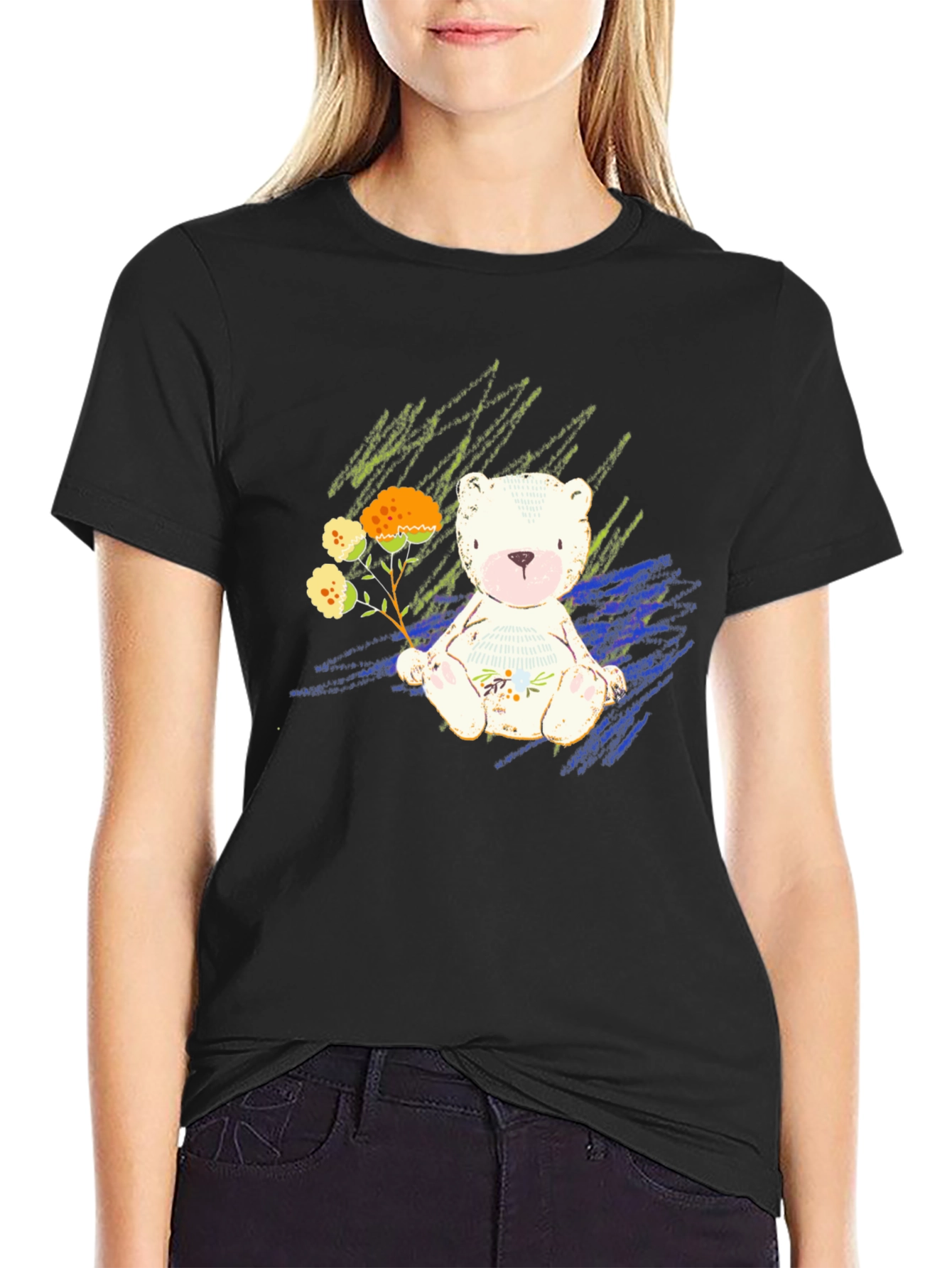 Black Cute Bear Graphic Tee - Soft Style view 2