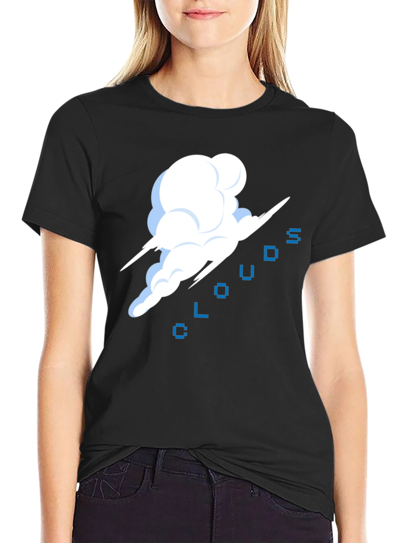 Black Pixel Clouds Black T-Shirt view 2