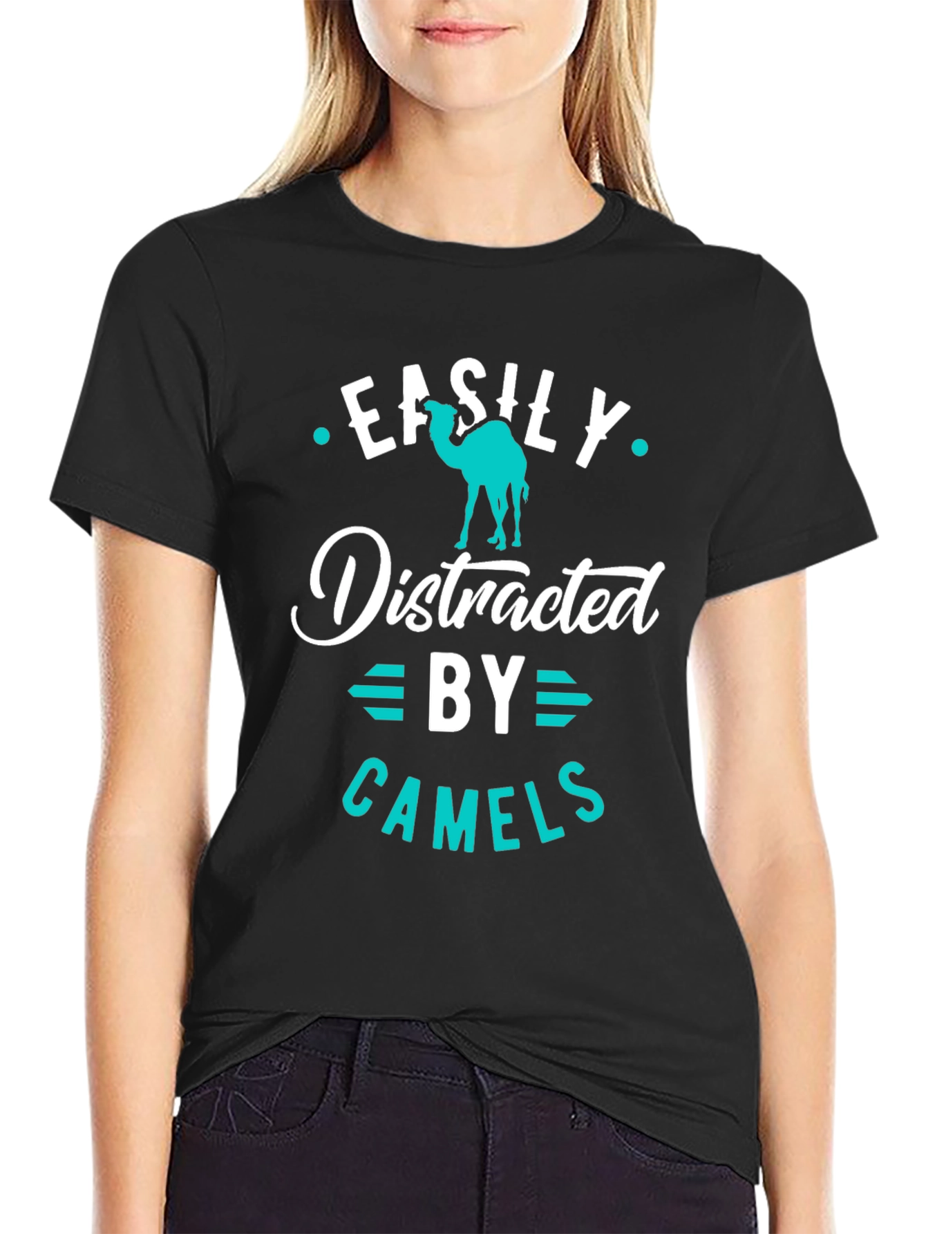 Black Easily Distracted by Camels Graphic Tee view 2