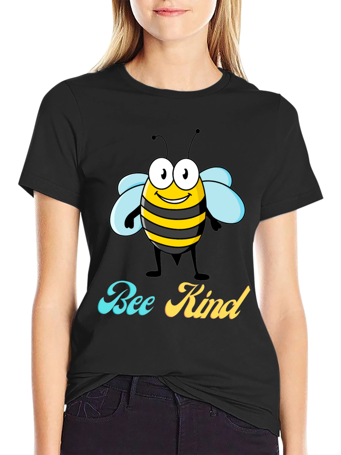 Black Bee Kind Graphic T-Shirt - Black Crew Neck Tee view 2