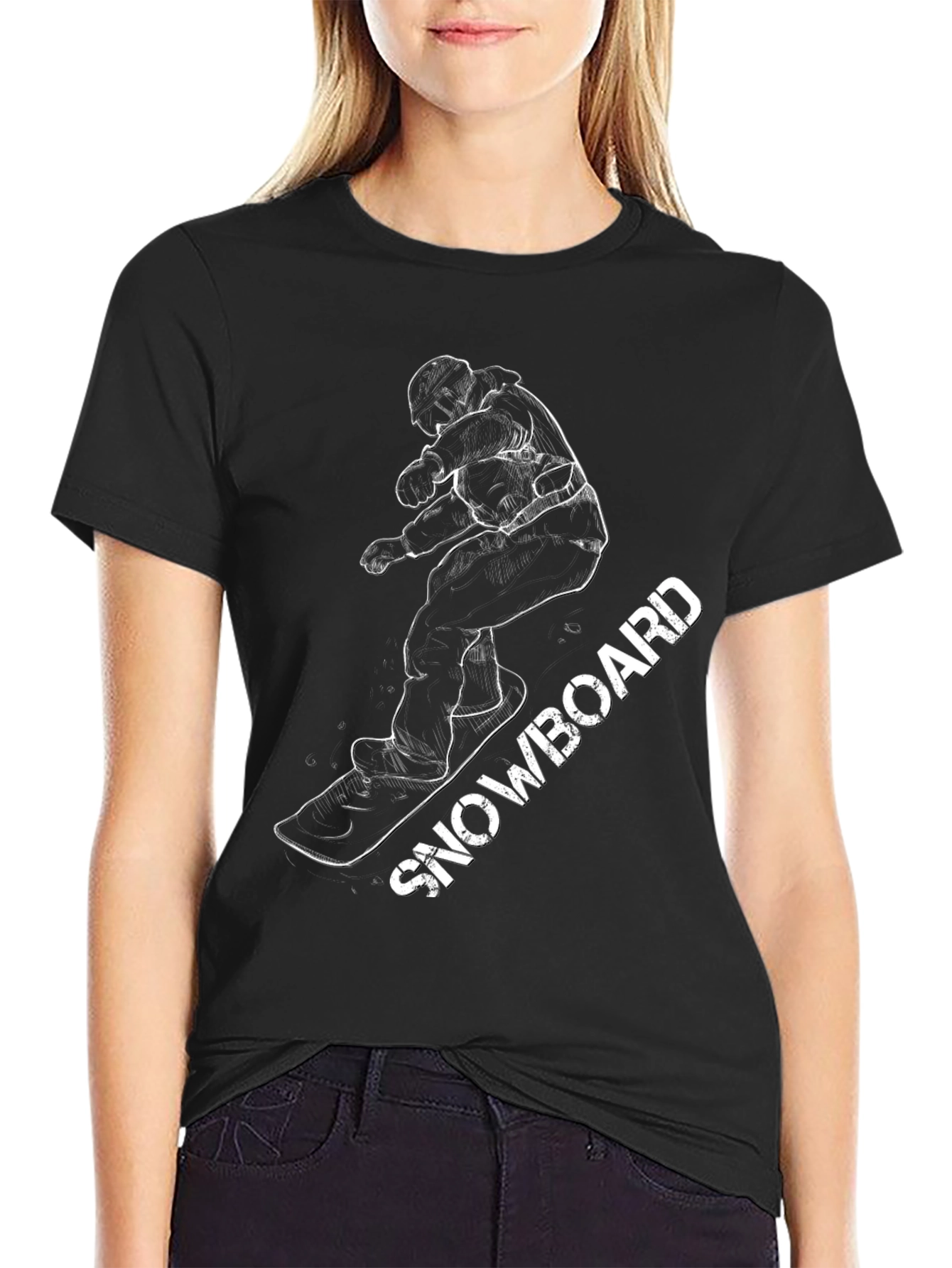 Black Cool Snowboarder Graphic Tee - Black Cotton Blend view 2