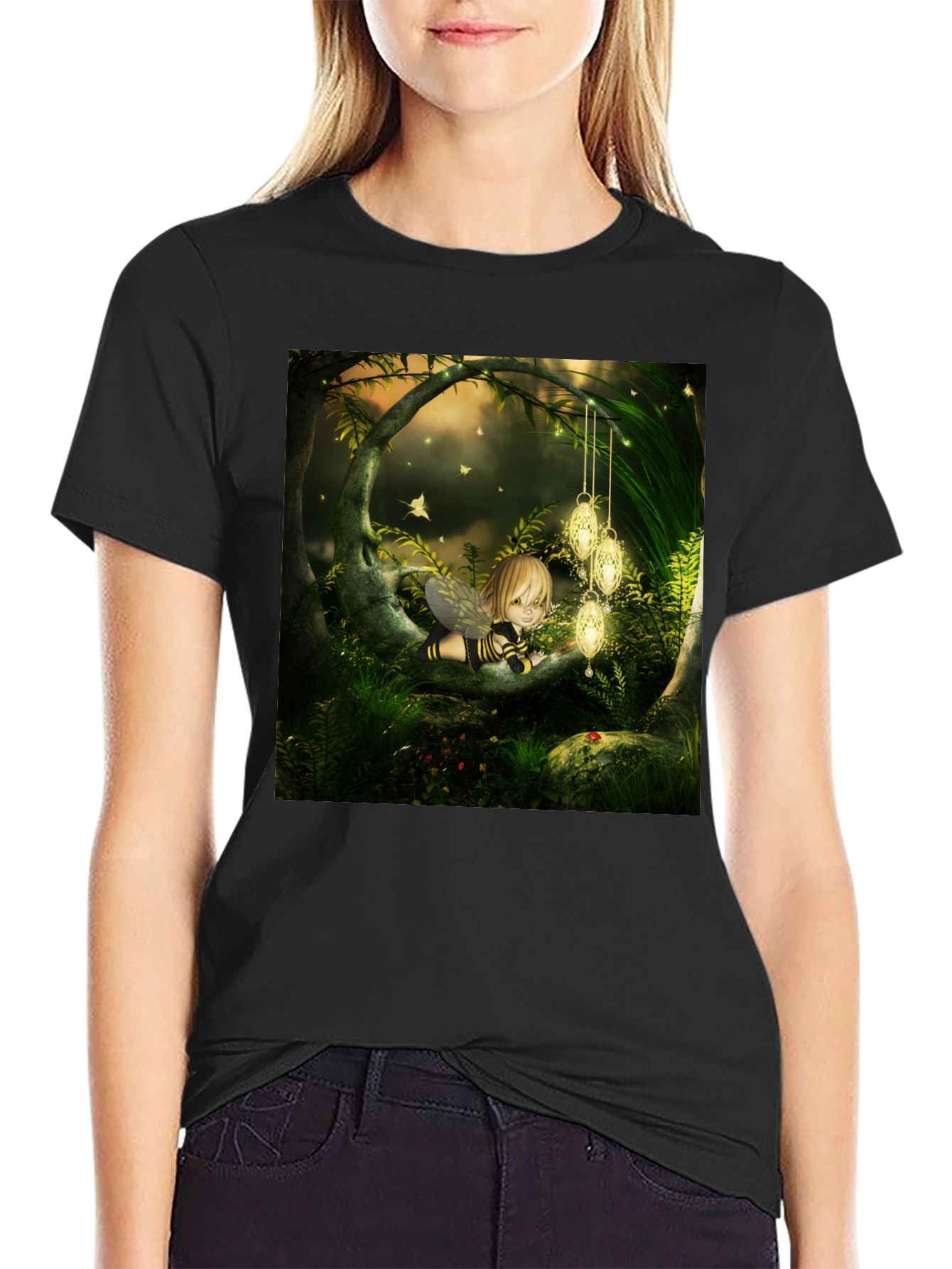 Black Fairy Tale Forest Graphic Tee - Black Cotton Blend view 2