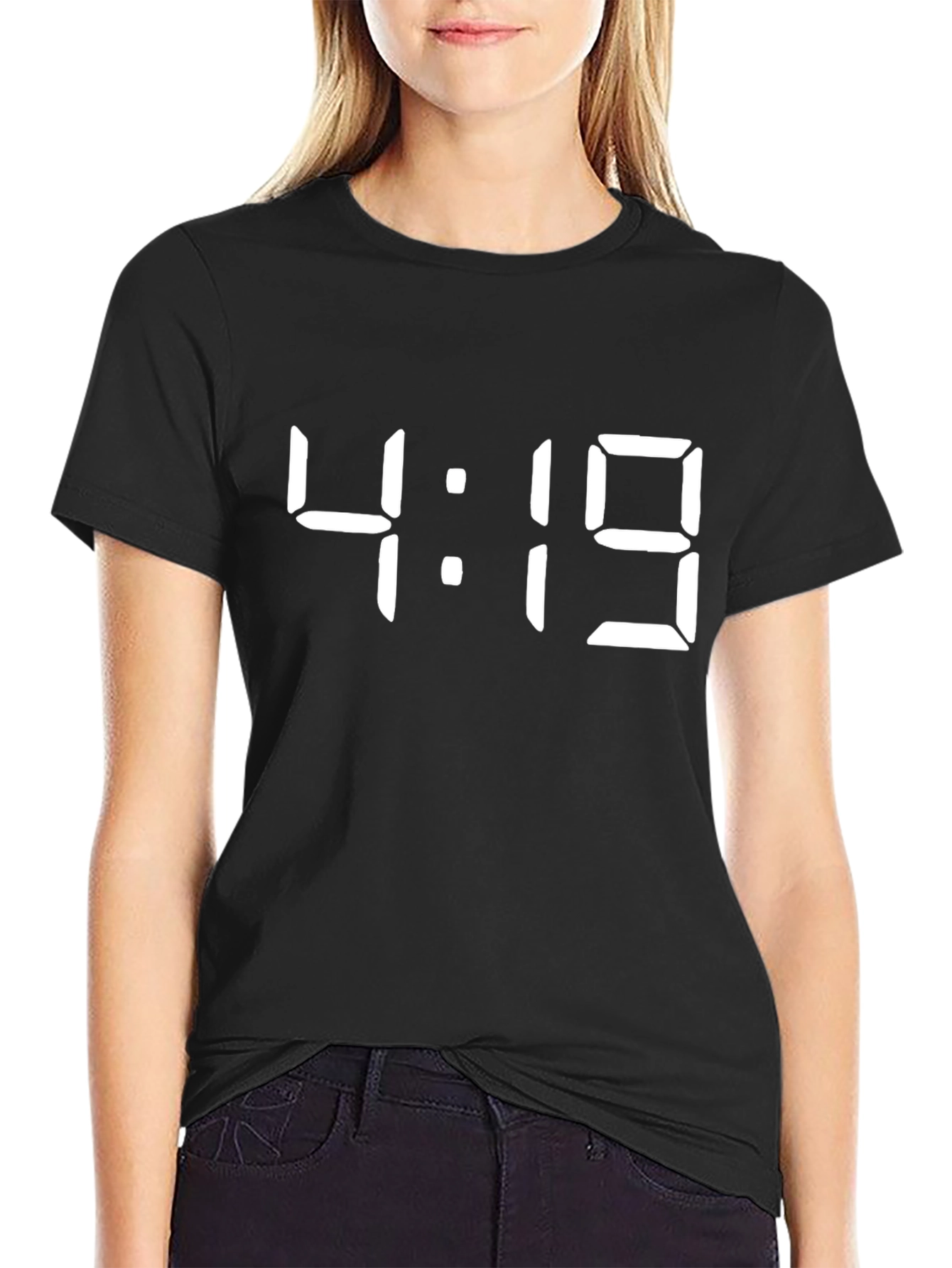 Black 4:19 Time Display T-Shirt - Cool Digital Clock Design view 2