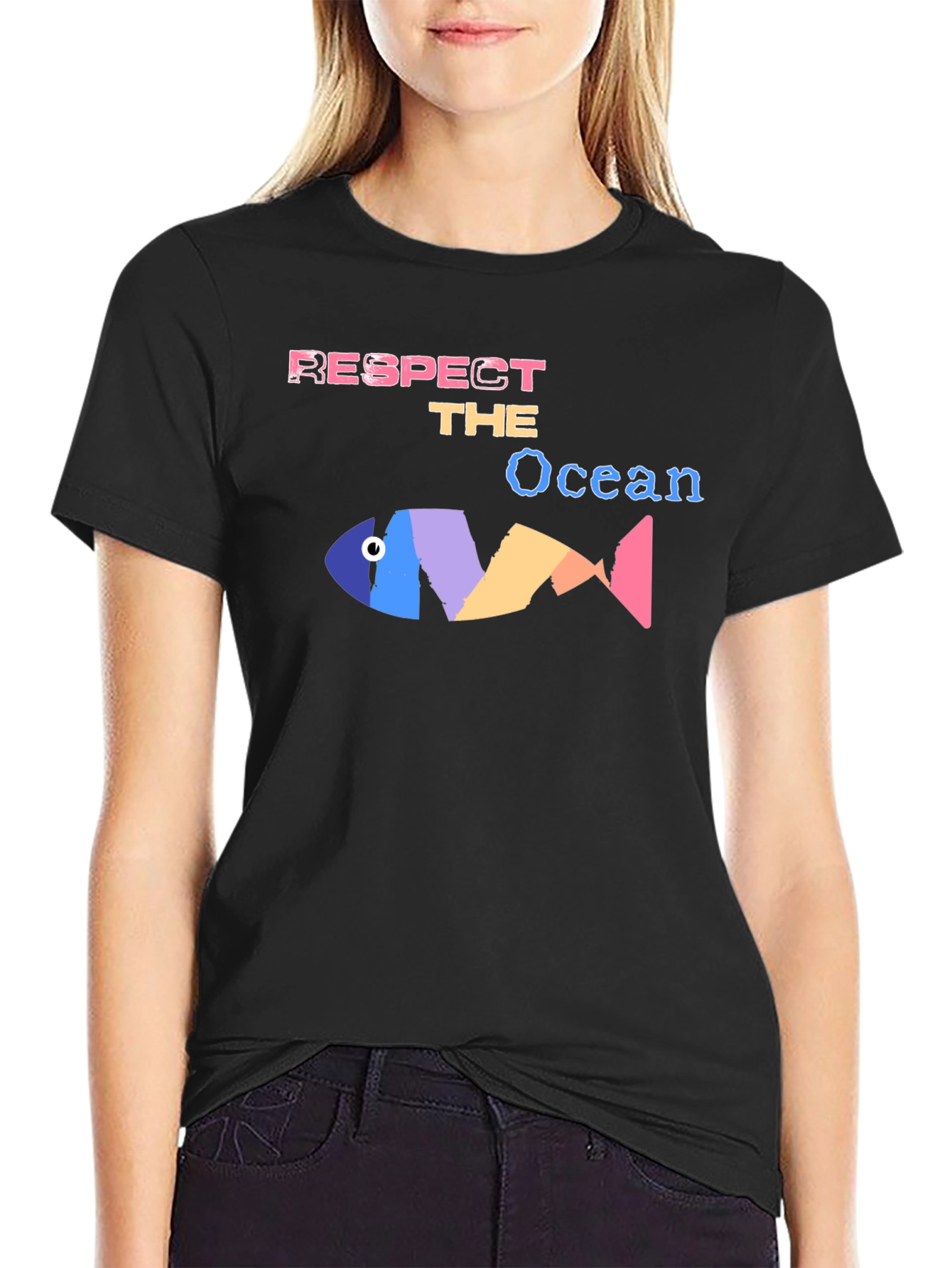 Black Respect the Ocean Graphic Tee - Black Cotton Blend view 2