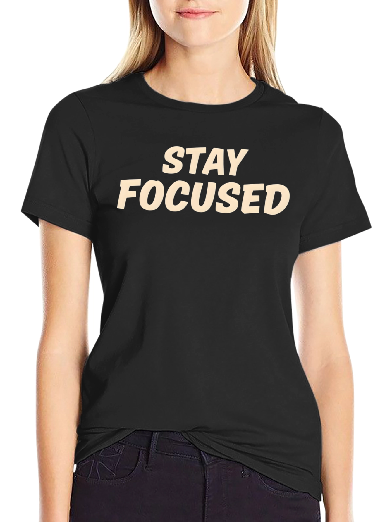 Black Stay Focused Graphic T-Shirt - Black Crew Neck Tee view 2