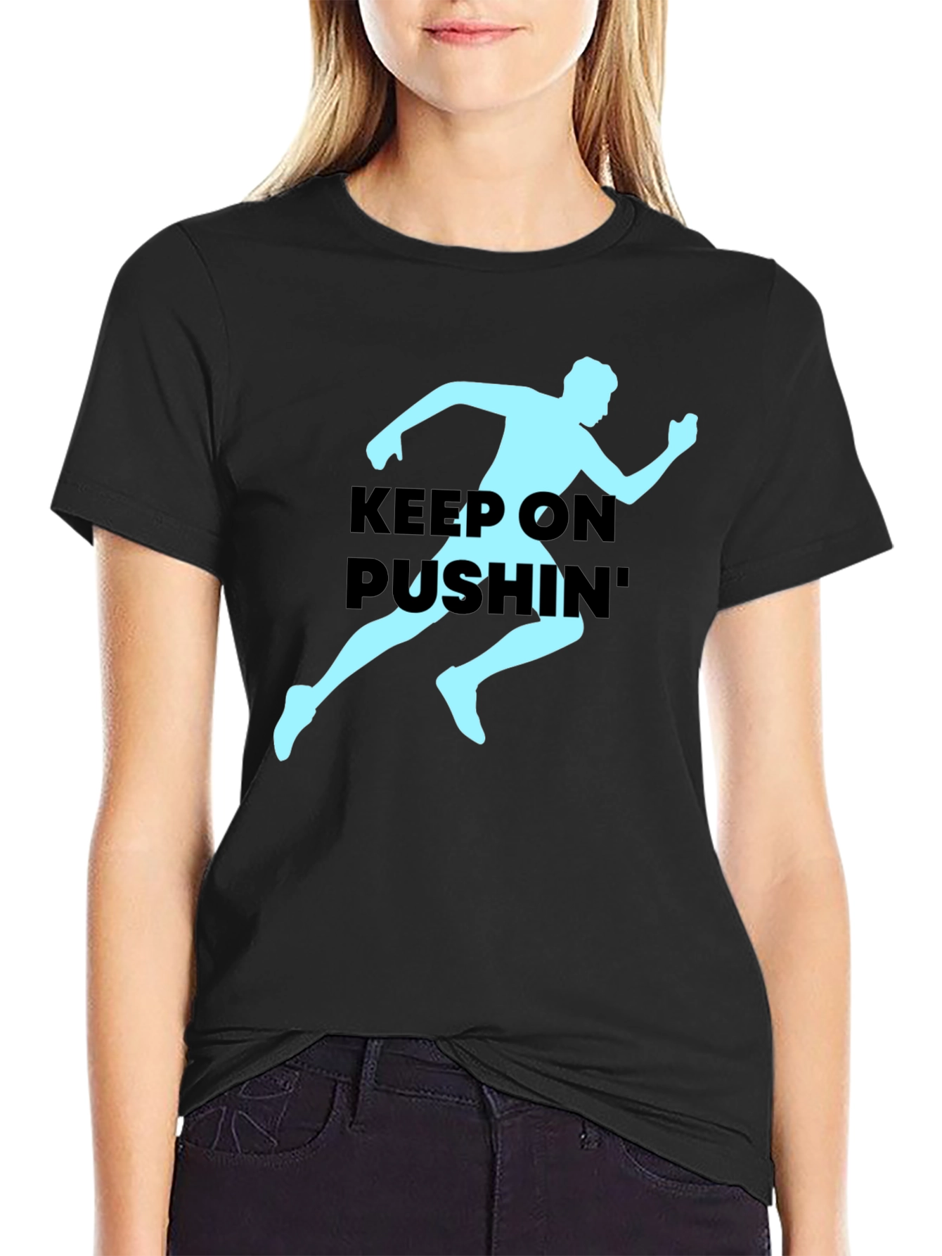 Black Keep On Pushin' Runner Graphic Tee - Black view 2