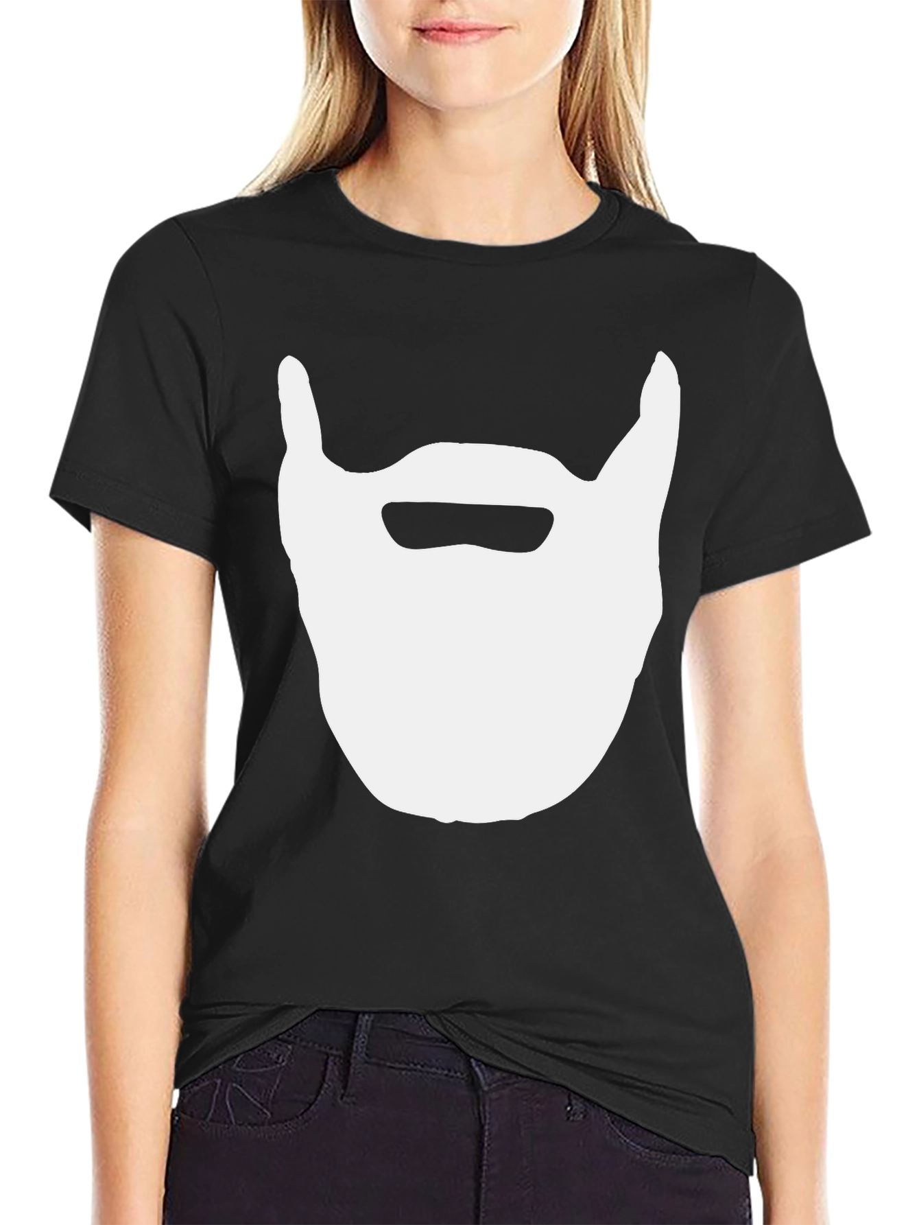 Black Beard Graphic Tee - Black Cotton Casual Top view 2