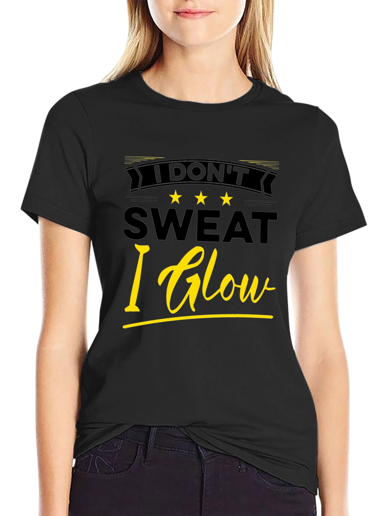 Black I Don't Sweat I Glow Black T-Shirt view 2