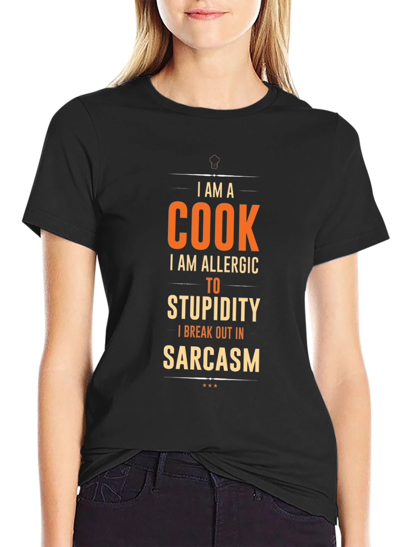 Black Funny Cook T-Shirt - Allergic to Stupidity Sarcasm Chef Tee view 2